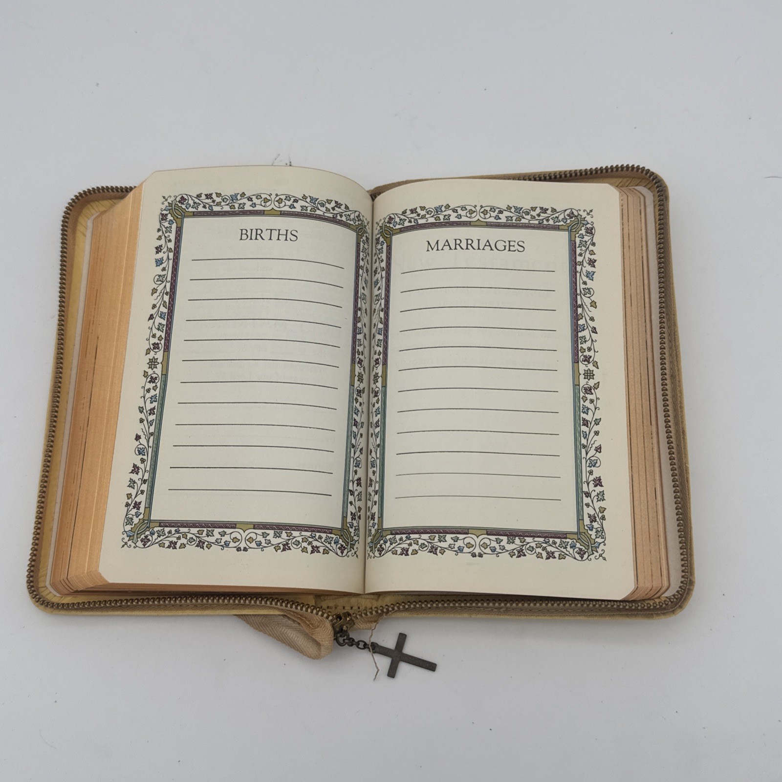 VTG 1950s KJV Holy Bible Illustrated Edition White With Zipper And Cross Charm