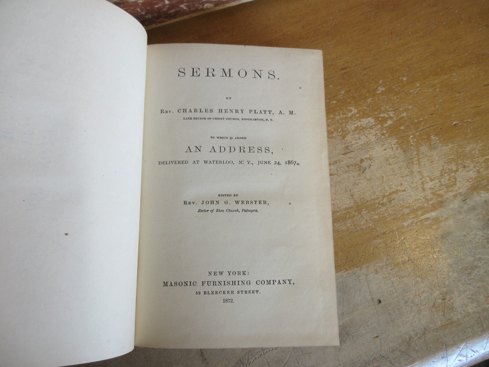 Old SERMONS BY REV. CHARLES HENRY PLATT Book 1872 BIBLE GOD FREEMASONRY MASONIC