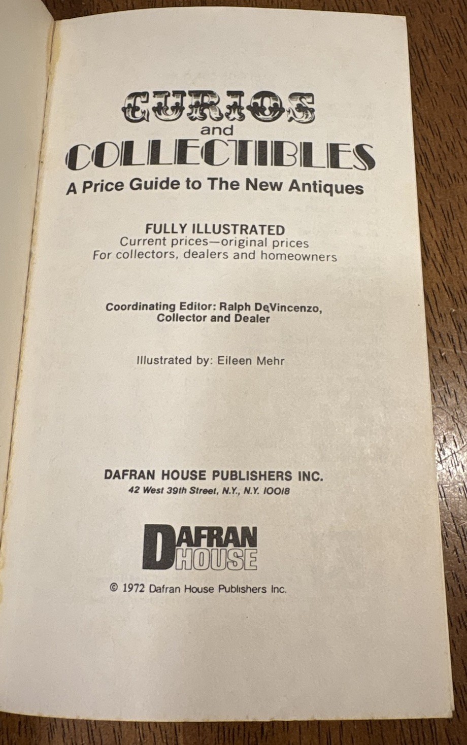 1972 Curios & Collectibles Price Guide To the New Antiques 192p Dafran Paperback