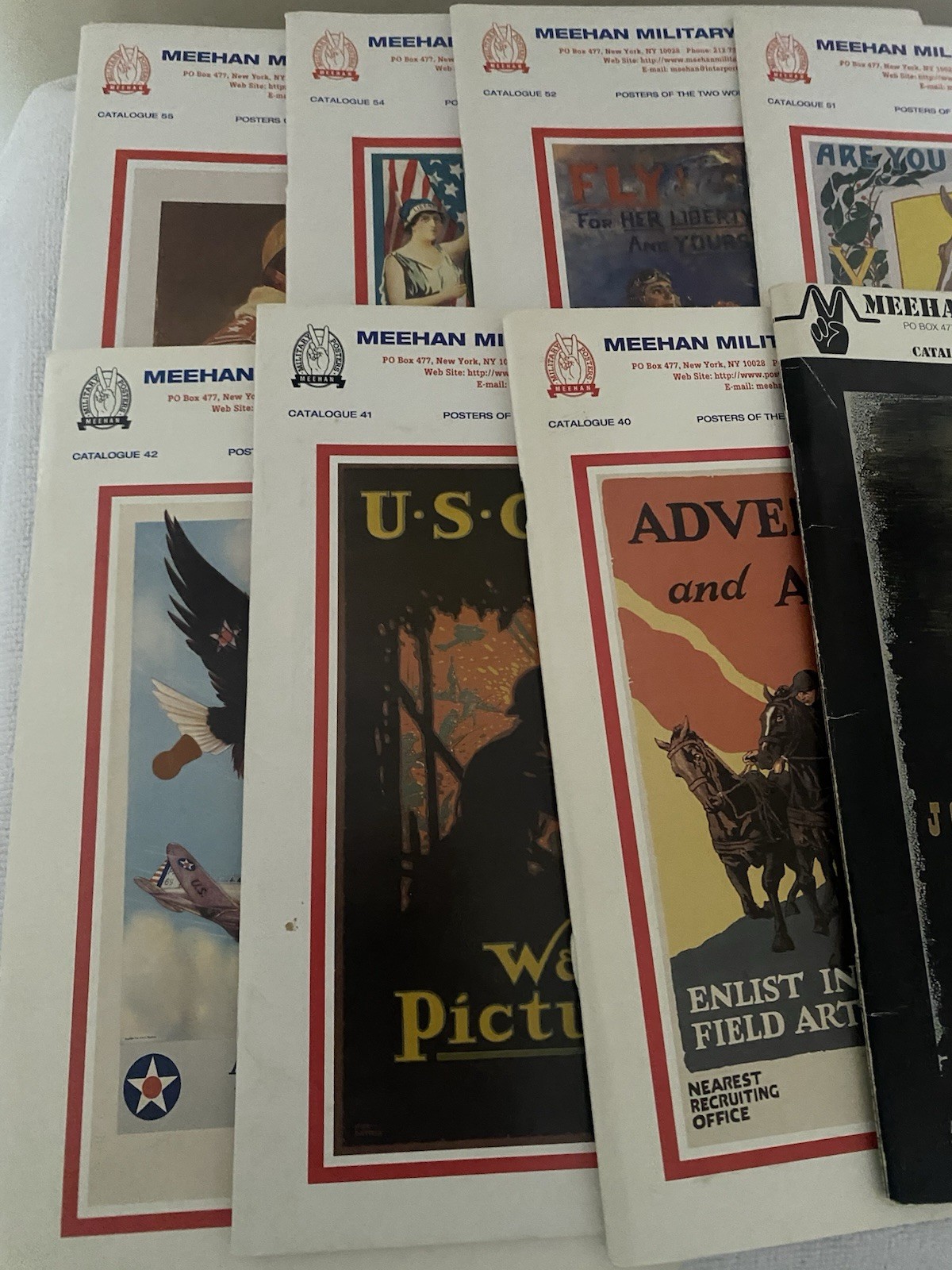 Lot of 8 MEEHAN MILITARY POSTERS OF THE TWO WORLD WARS Catalogs