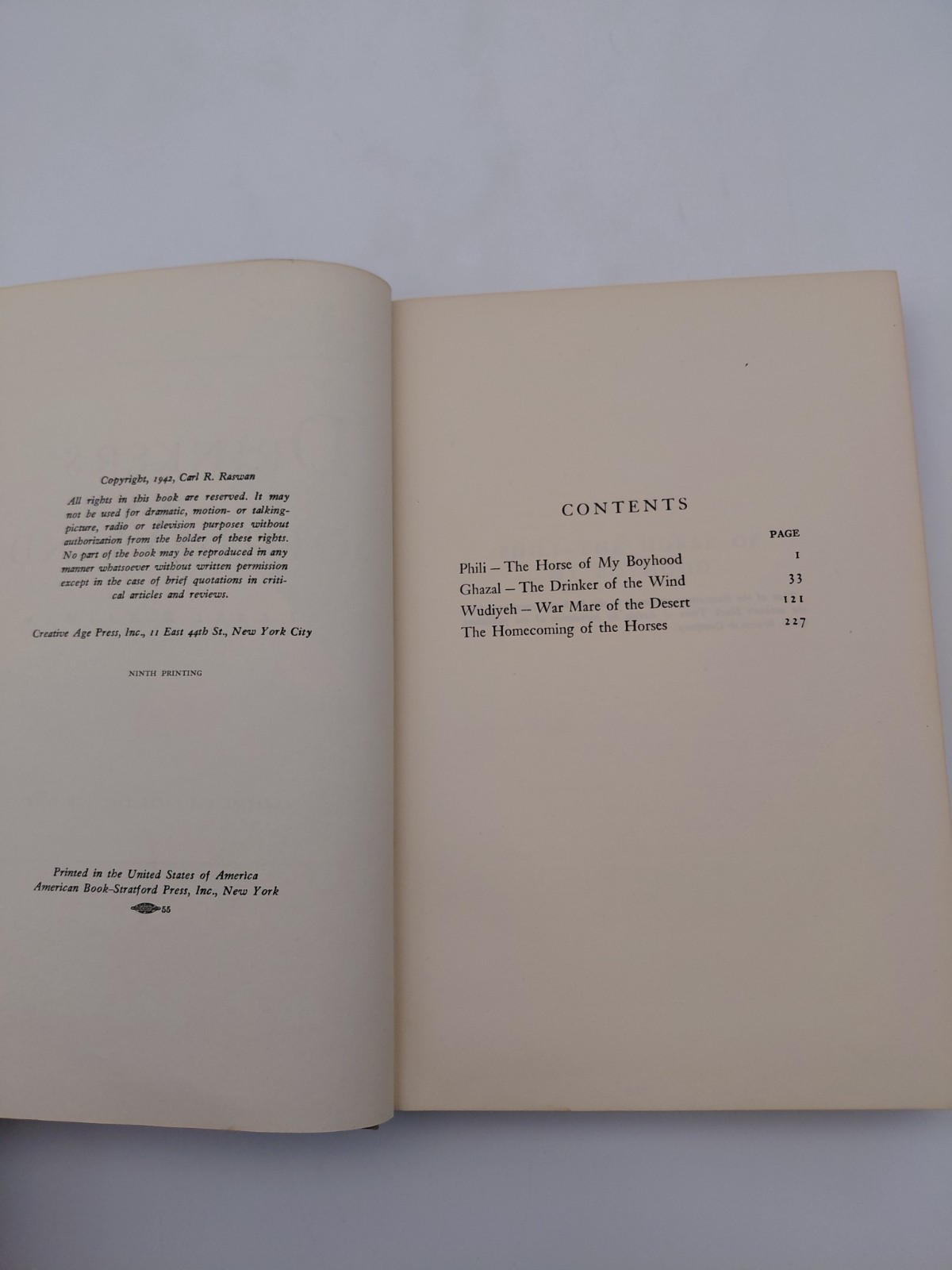 Drinkers of the Wind, Carl R Raswan, Hardcover, 1942, 9th Printing, Creative Age
