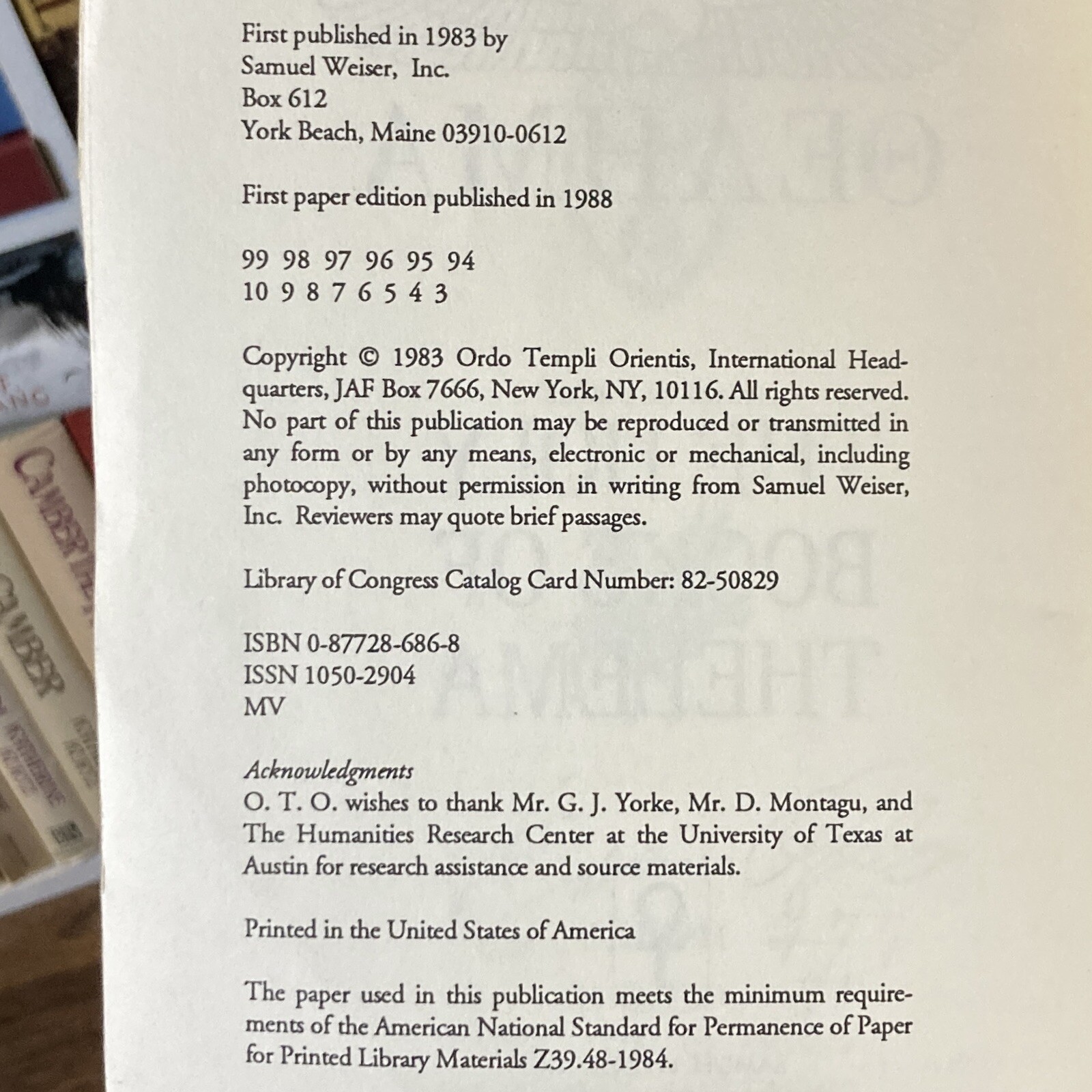 Equinox vol. 3 #9: Holy Books of Thelema – Aleister Crowley (Samuel Weiser 1988)