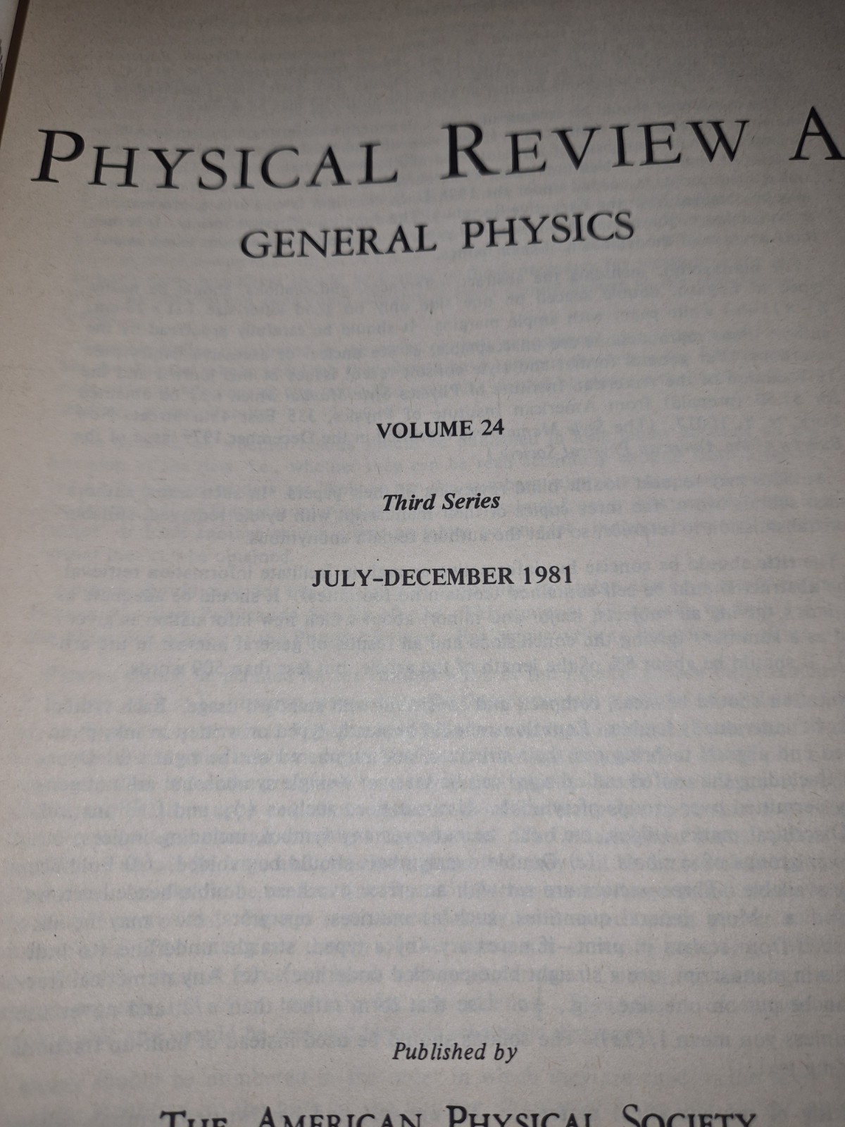 Physical Review A General Physics Vol 24 No 1 July 1981 PB Book
