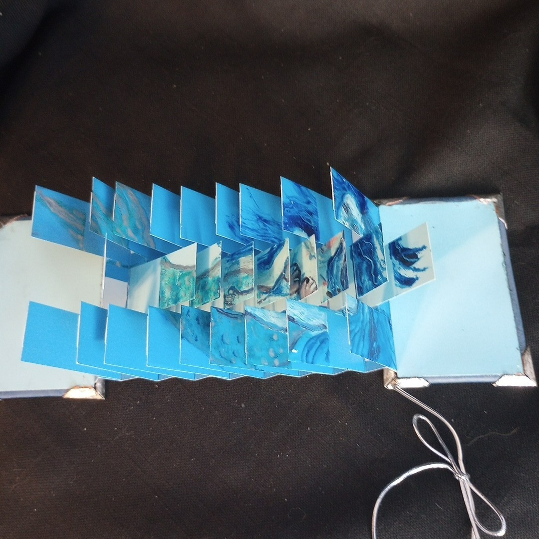 Handmade Artist Book Mini Mermaid Flag Book w embossed leather cover 3.75 x 2.5″