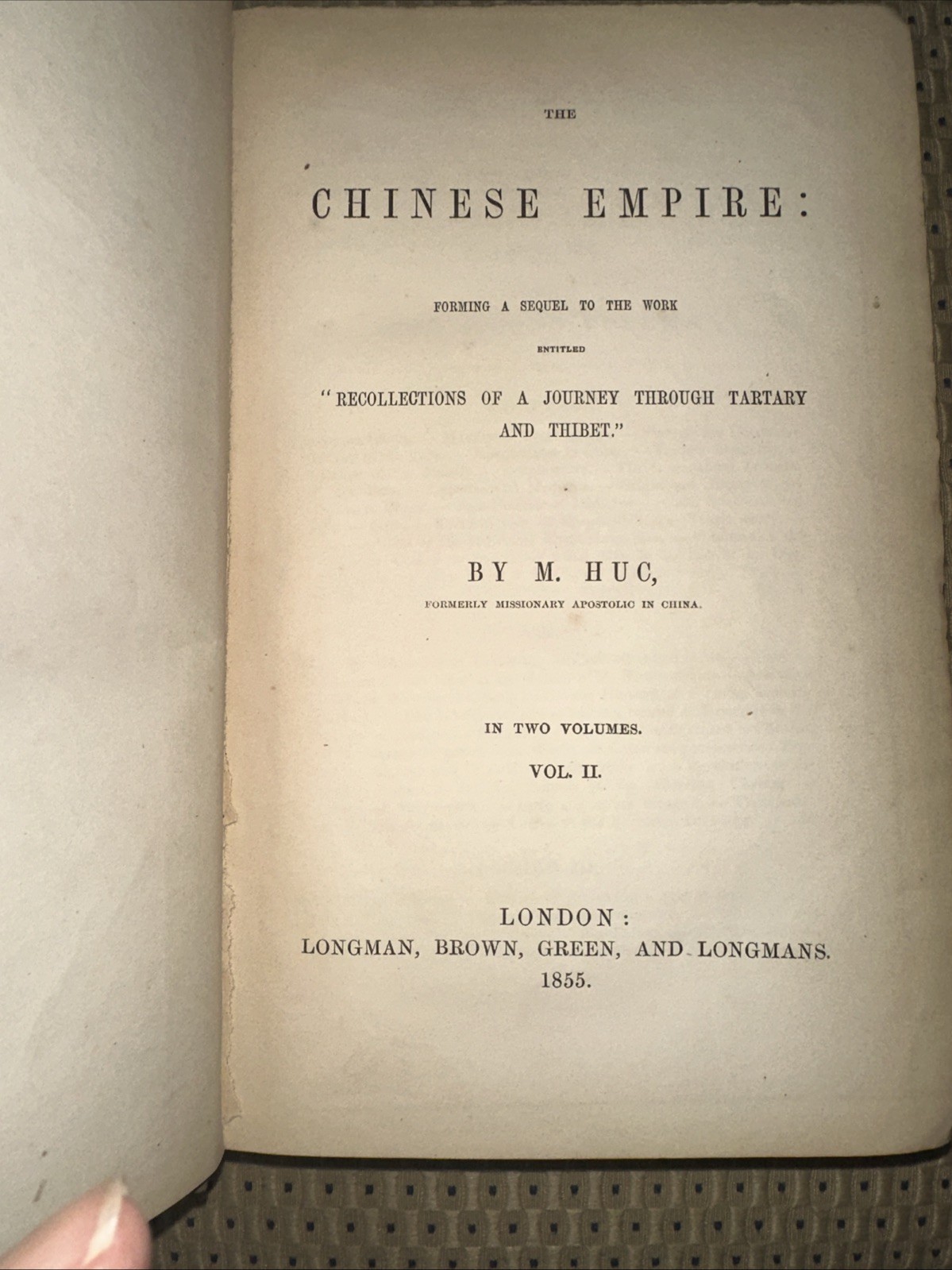Huc 1st Edition Vol. 2 JOURNEY THROUGH CHINA . VTG Wear Intact