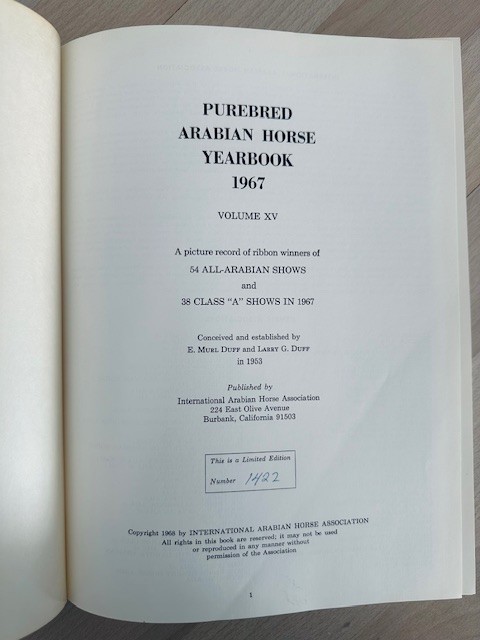 Arabian Horse Yearbook 1967 IAHA Vol XV Arabian Horse Books / Memorabilia