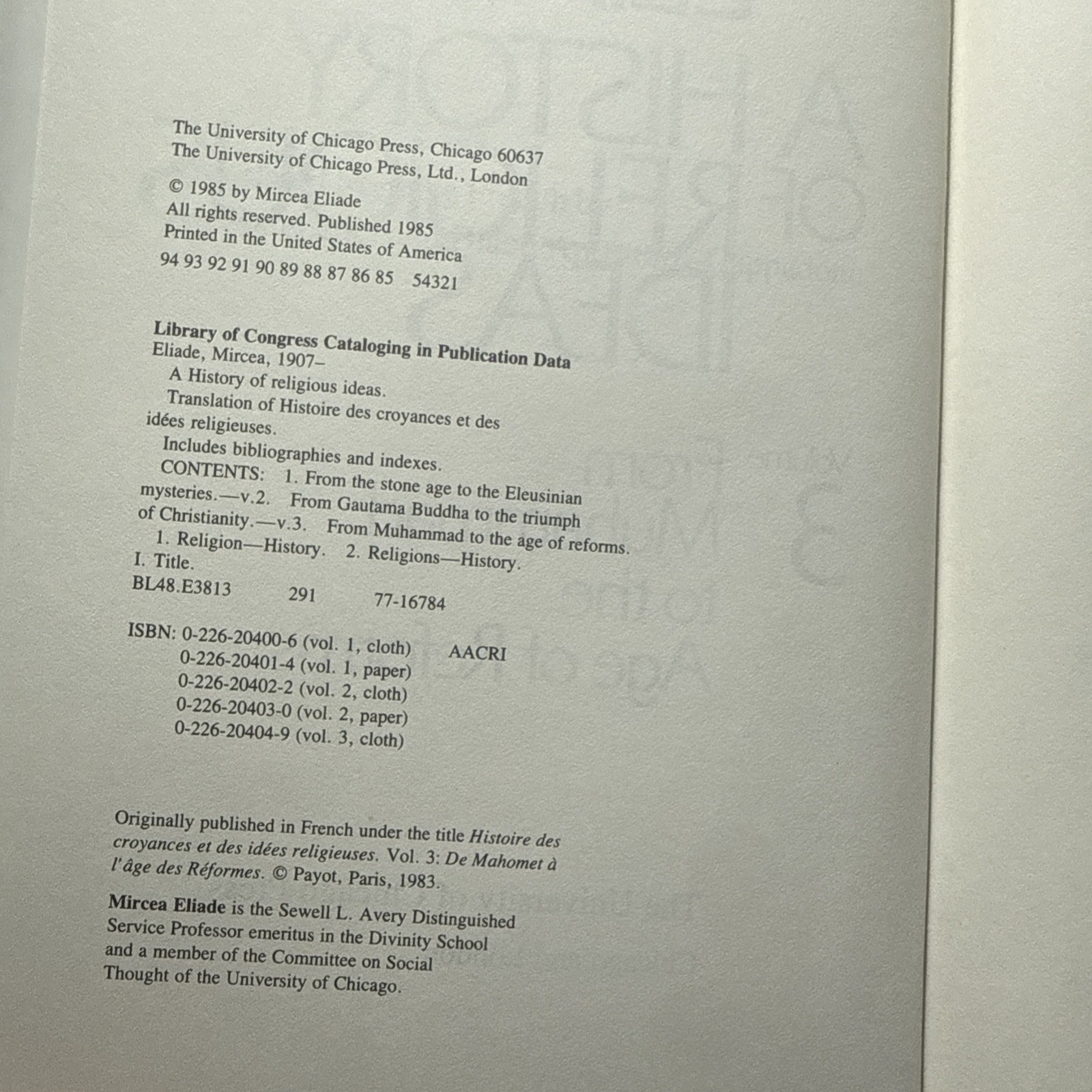Mircea Eliade A History of Religious Ideas Vols 1-3 HC/DJ Complete Set – Chicago