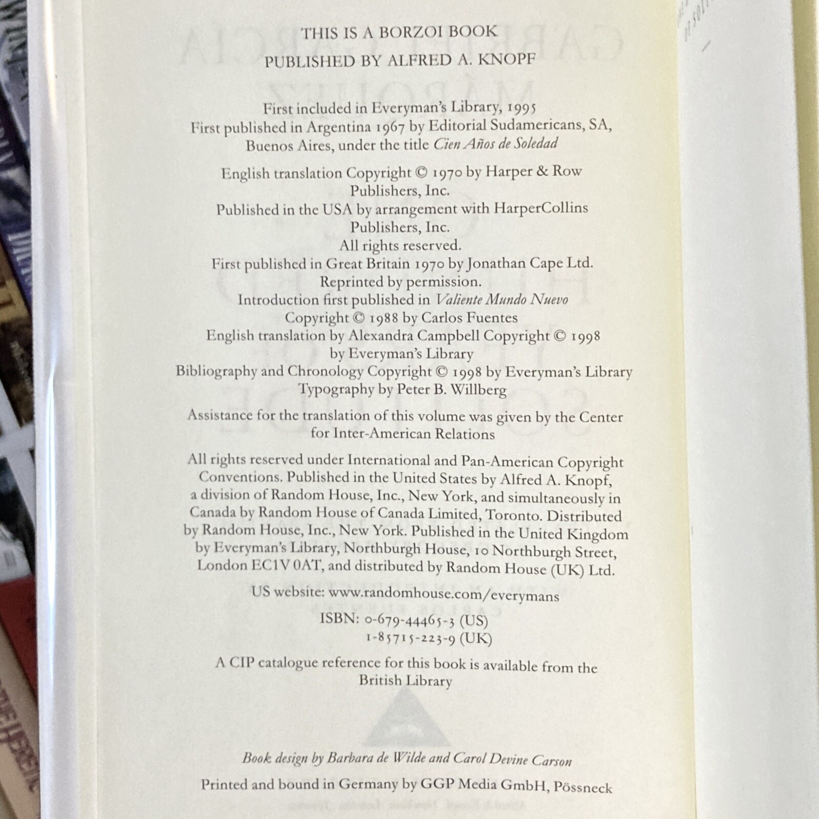 One Hundred Years of Solitude – Gabriel Garcia Marquez (Everyman’s Library ed.)