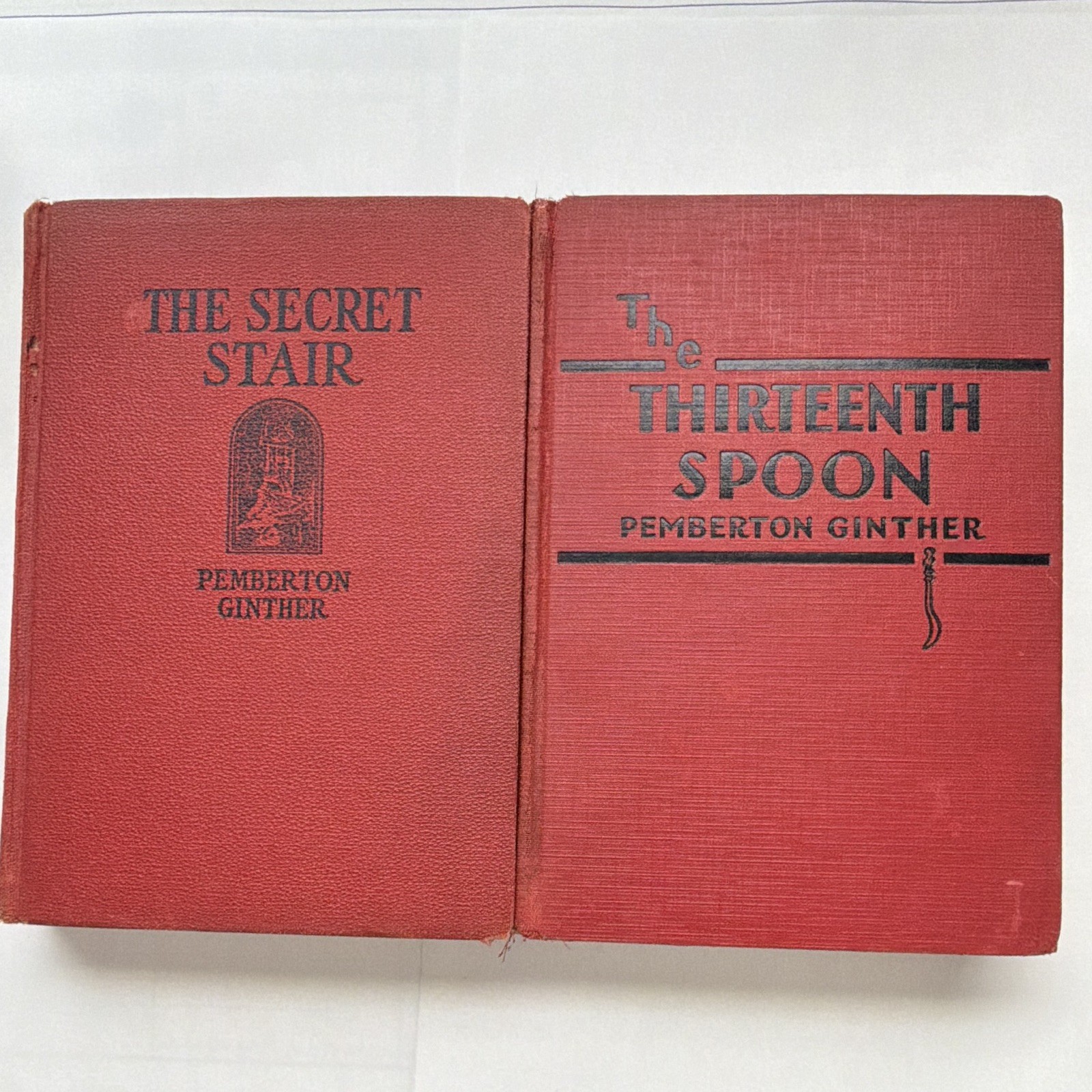 Pemberton Ginther 2 Hardcover Mystery Books: Secret Stair & Thirteenth Spoon