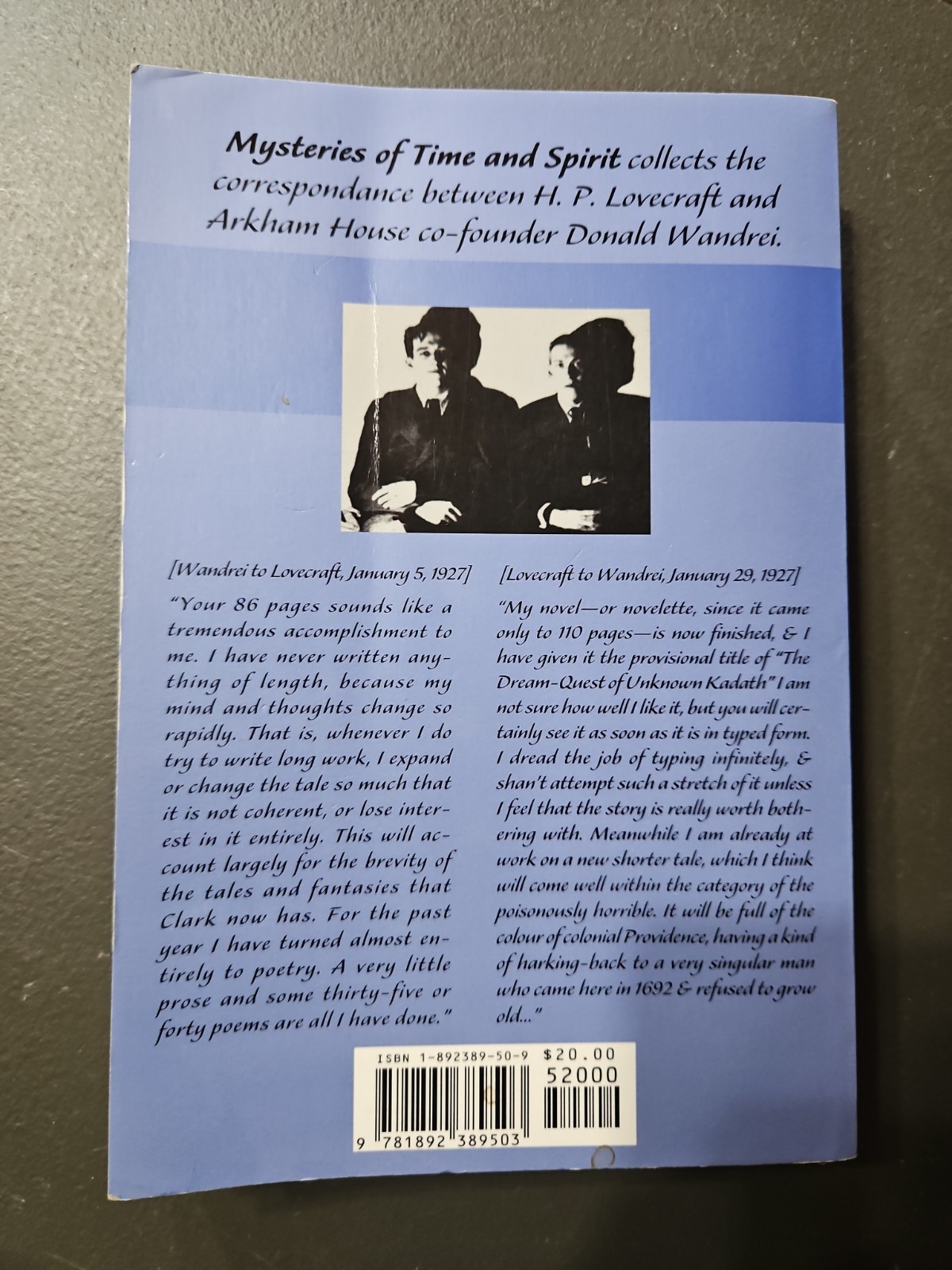 H P LOVECRAFT / MYSTERIES OF TIME AND SPIRIT THE LETTERS OF H.P LOVECRAFT 1st ed