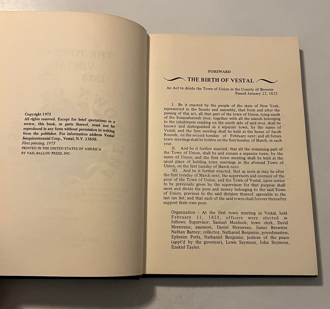 1823 1973 Sesquicentennial Town Of Vestal New York NY – Grace F . Avery