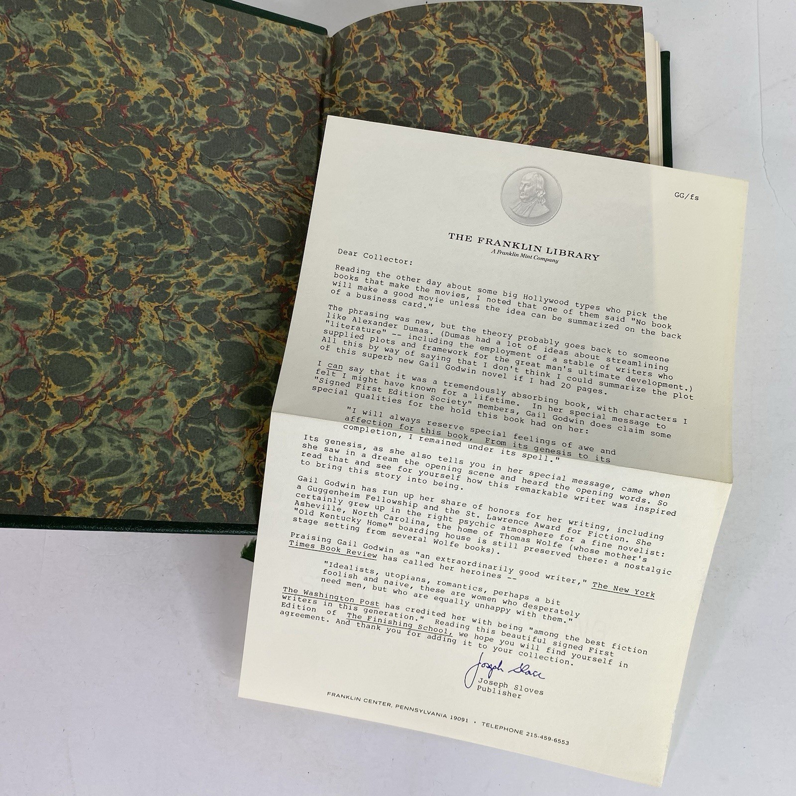The Finishing School Gail Godwin Signed Book Franklin Library 1984 Gilded Edges
