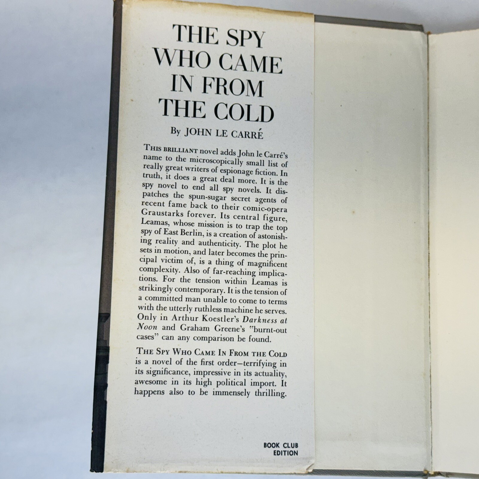 The Spy Who Came In From The Cold, John Le Carre 1963 1st Book Club Edition HC