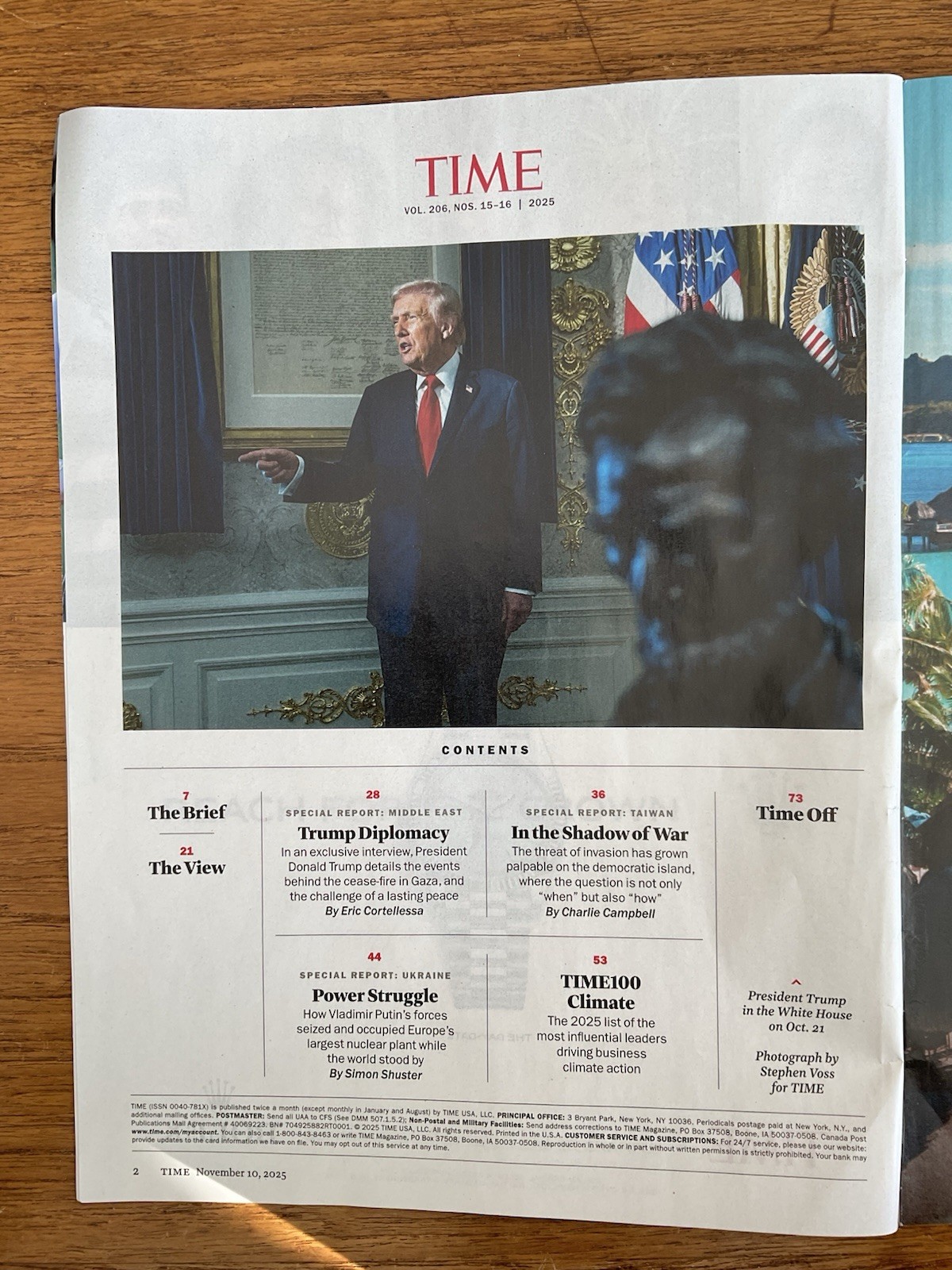 Time magazine 2025 November 10~Trumps world~Gaza deal~Taiwan~Putin nuclear plant