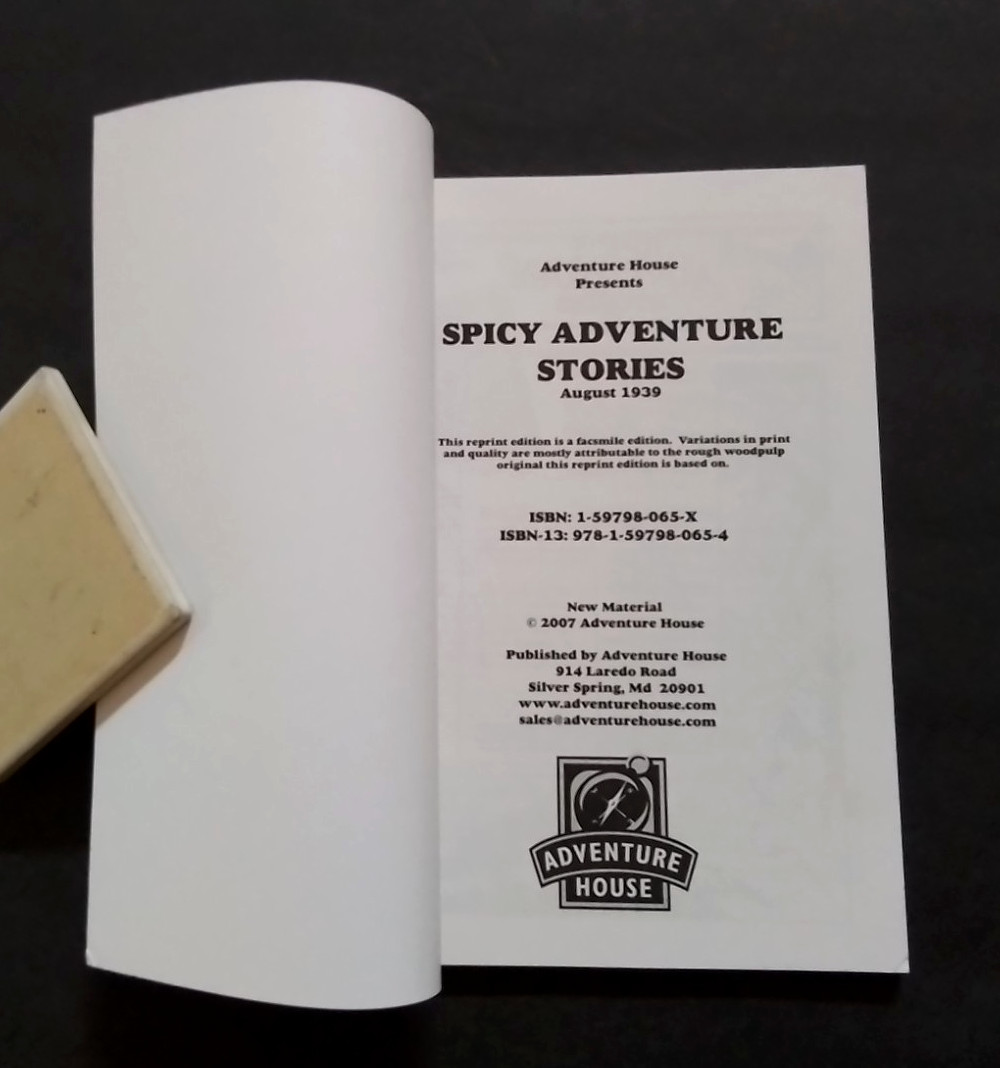 “SPICY ADVENTURE” ADVENTURE HOUSE TRADE PB AUGUST 1939 PULP FACSIMILE REPRINT