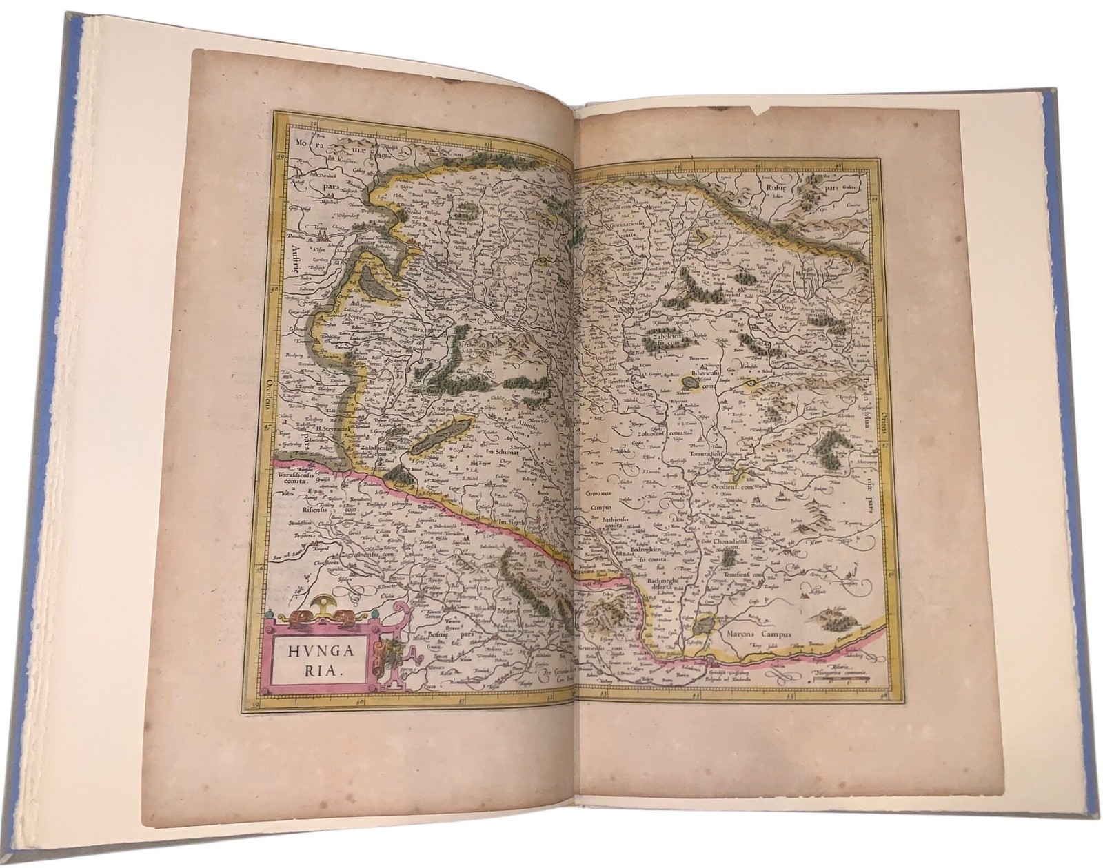 1619, Leaf from the Mercator-Hondius World Atlas, Hand Colored Map of Hungary
