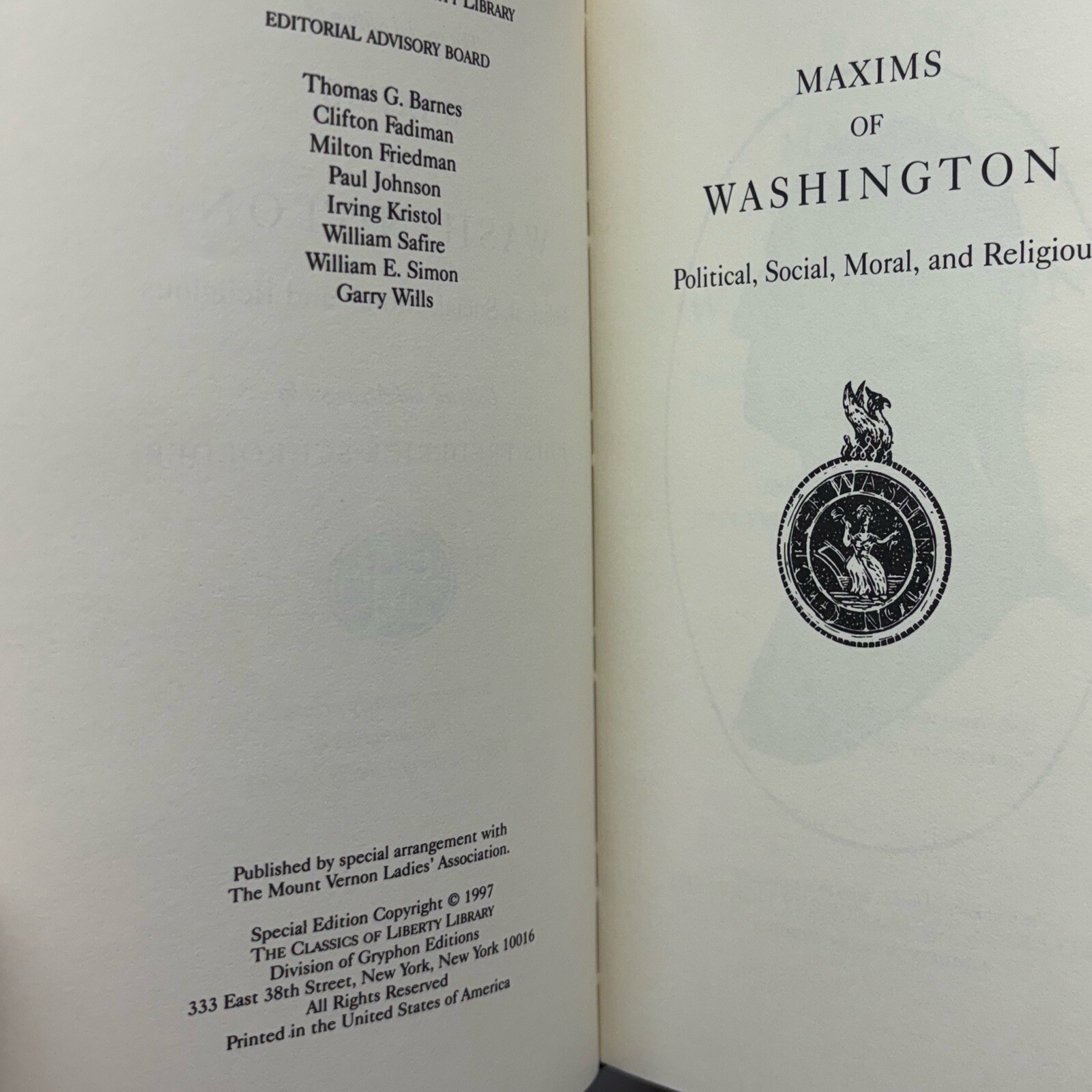 George Washington / Maxims of Washington Limited Edition 1997 Liberty Library HC
