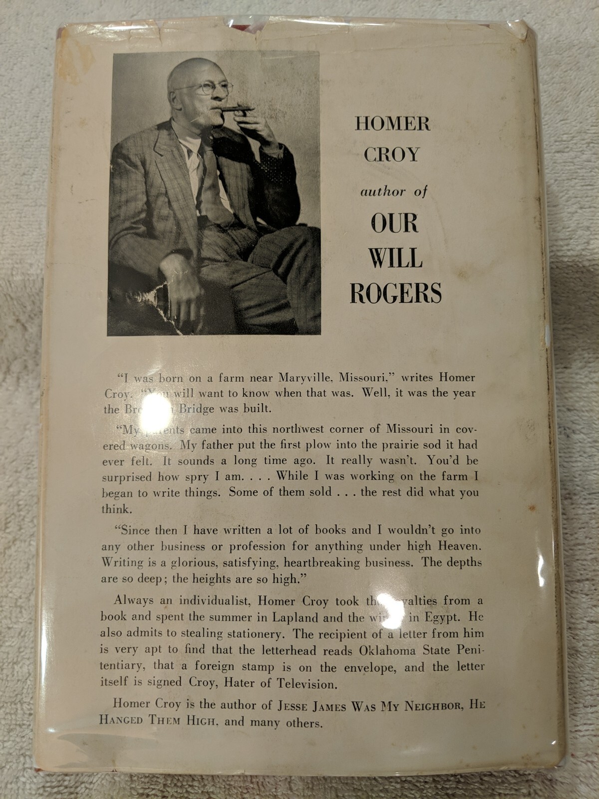 OUR WILL ROGERS by Homer Croy ~ (1953) 1st/4th + Mylar ~ Good-Must See!!!