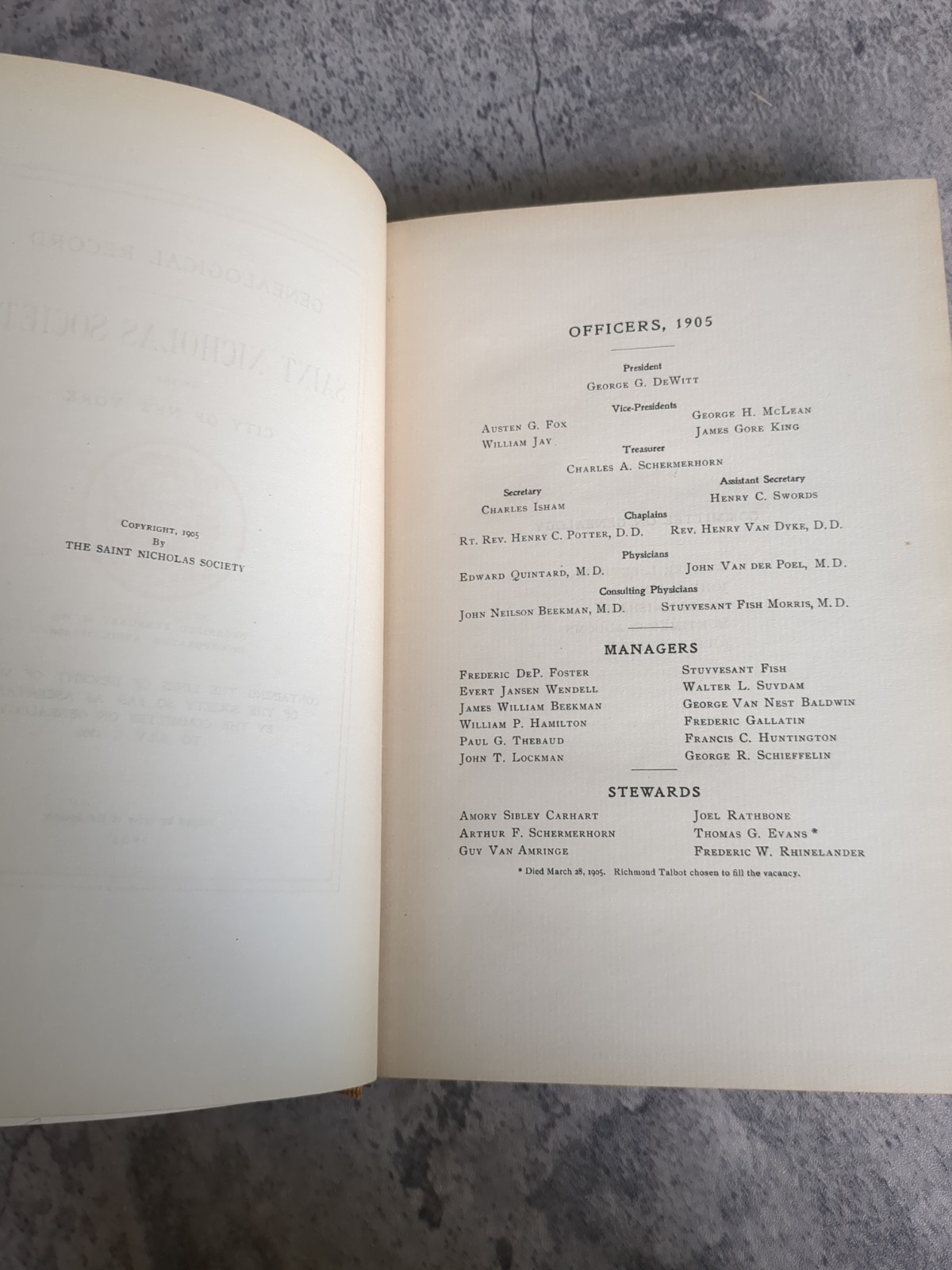 SAINT NICHOLAS SOCIETY OF NEW YORK — Genealogical Records & Biographies, 1905