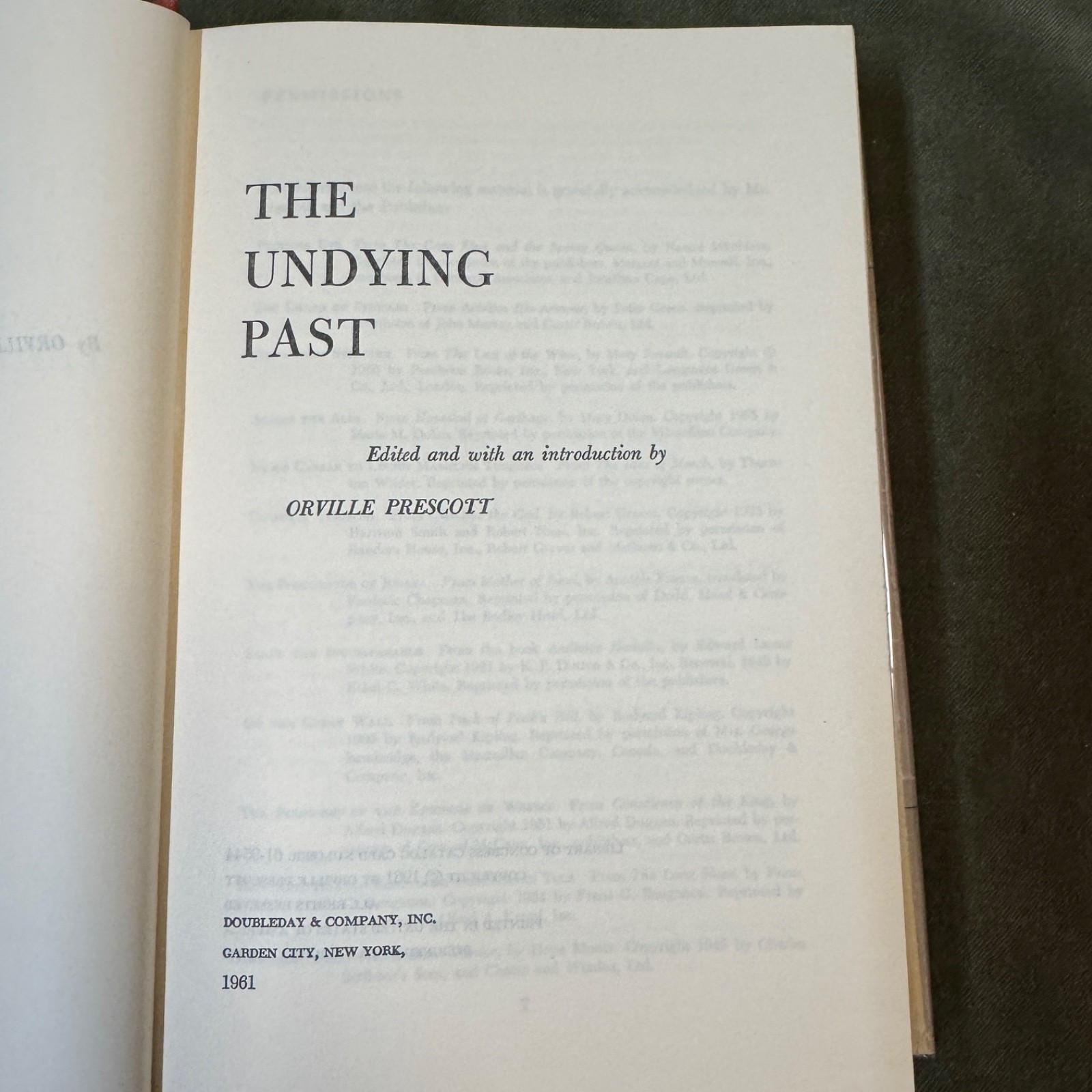 Orville Prescott – THE UNDYING PAST – 1st Edition 1st Printing HC/DJ