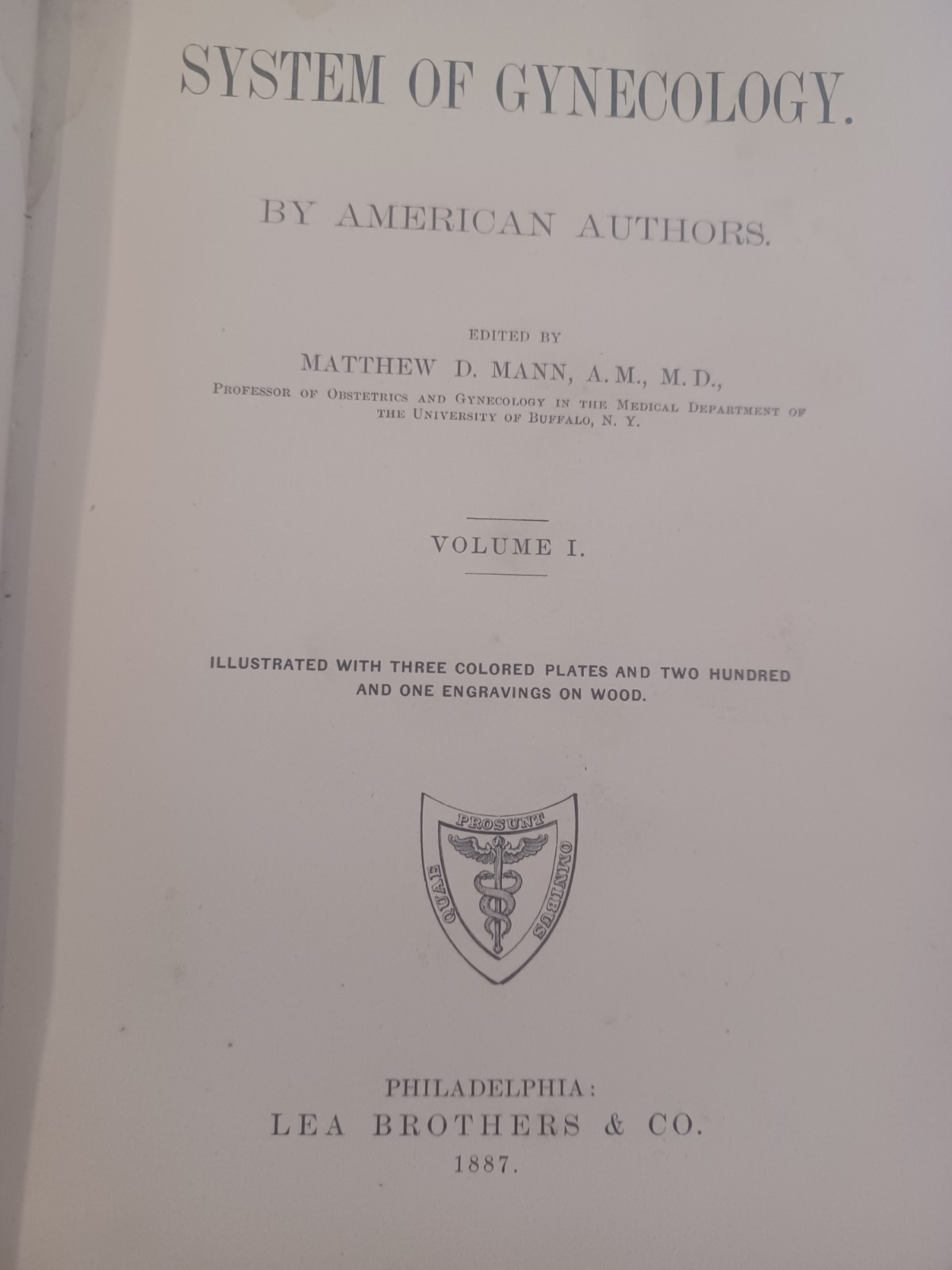 1887 A System Of Gynecology By Matthew Mann, Vol 1 Of 2, Antique medical book