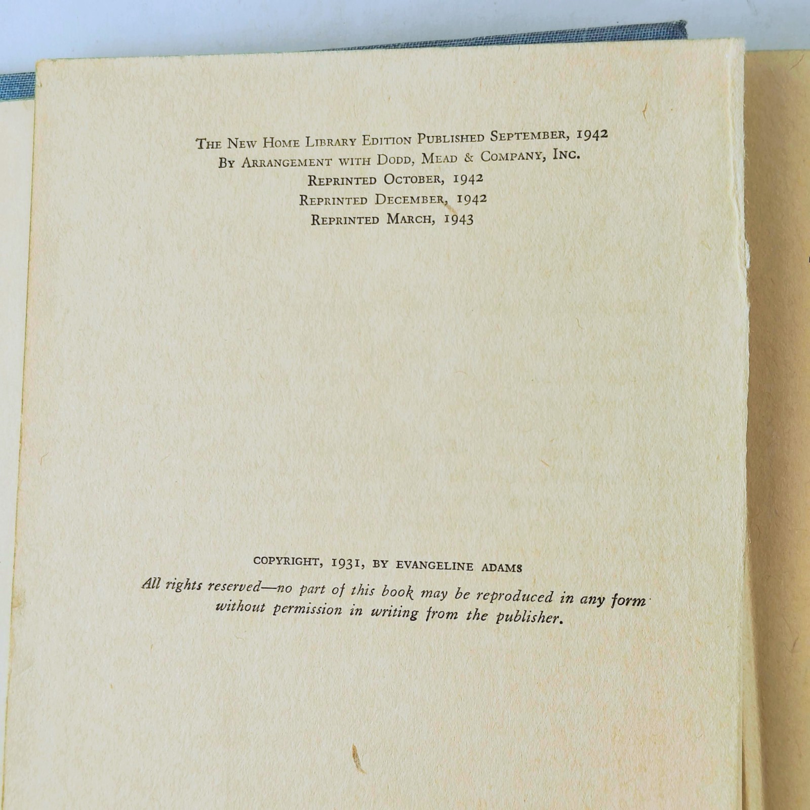 1943 Astrology for Everyone Evageline Adams Hardcover New Home Library Vintage
