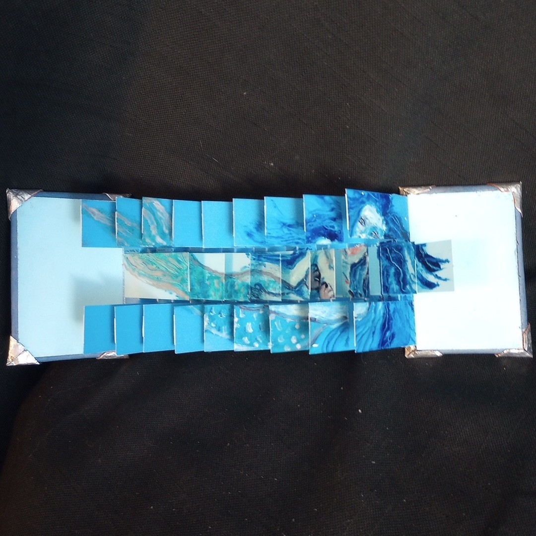 Handmade Artist Book Mini Mermaid Flag Book w embossed leather cover 3.75 x 2.5″