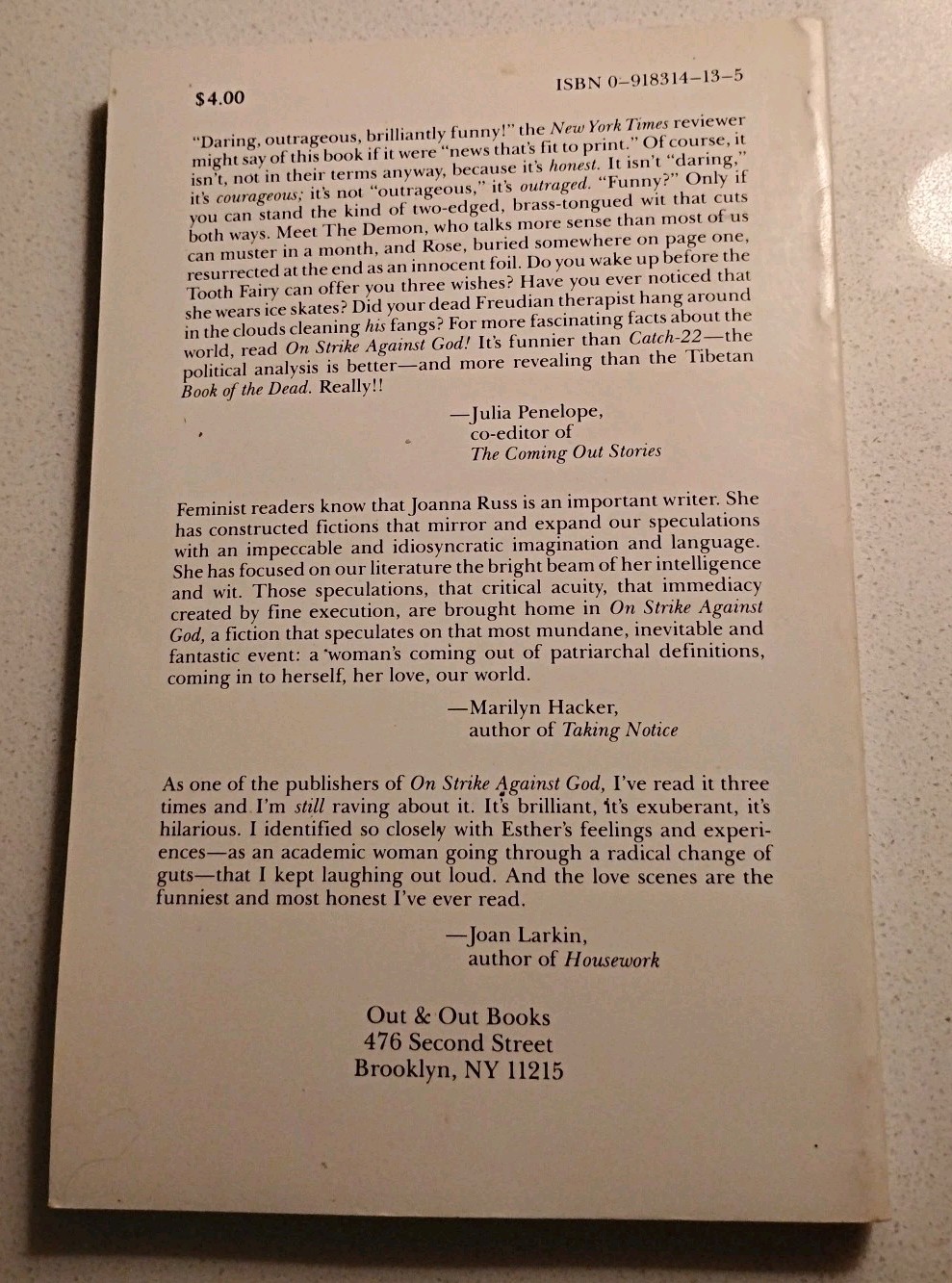 Joanna Russ / On Strike Against God (1980) 1st Edition, Rare / Out & Out Books