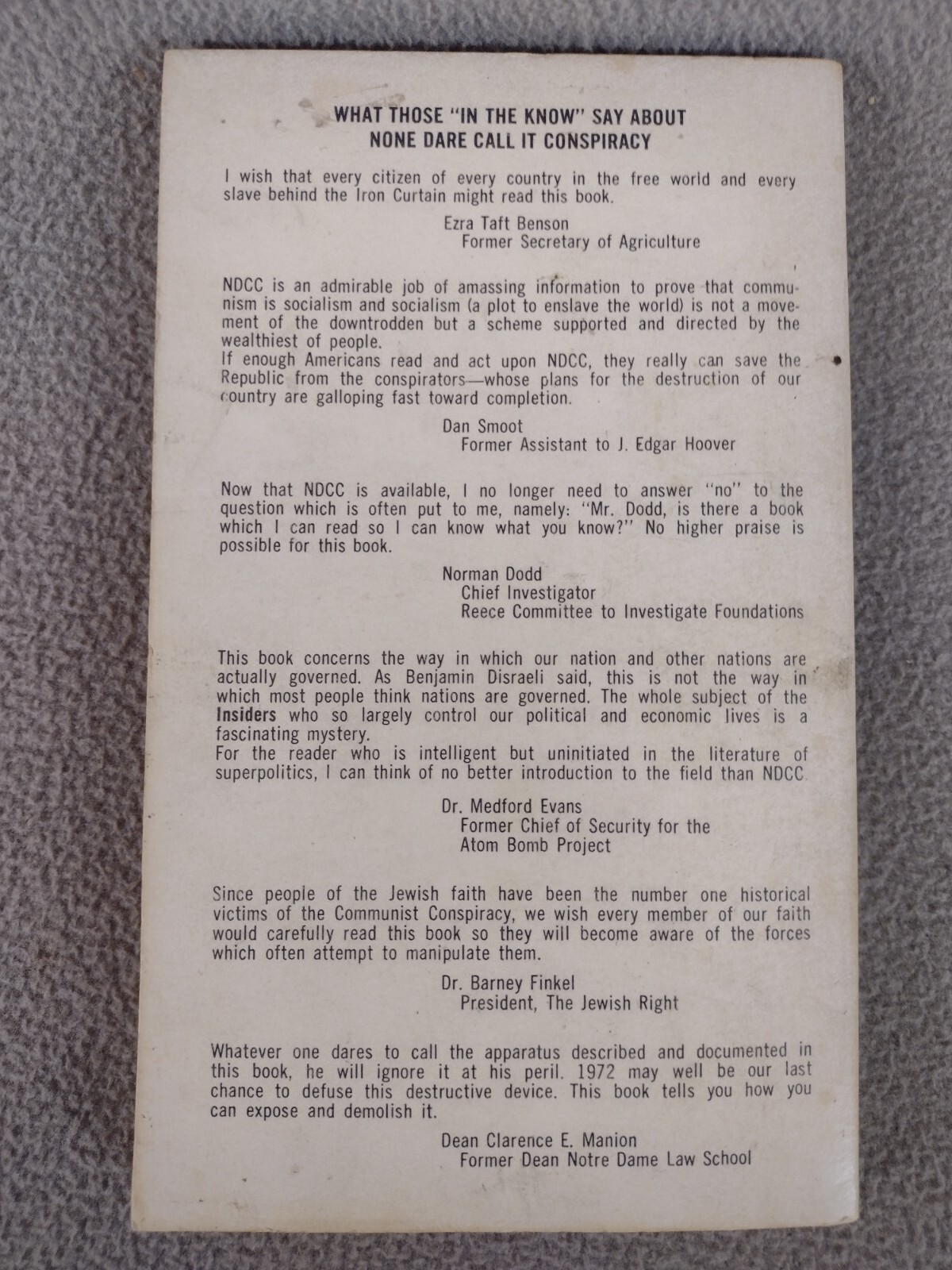 None Dare Call It Conspiracy Gary Allen Paperback Book 1971 3rd Printing