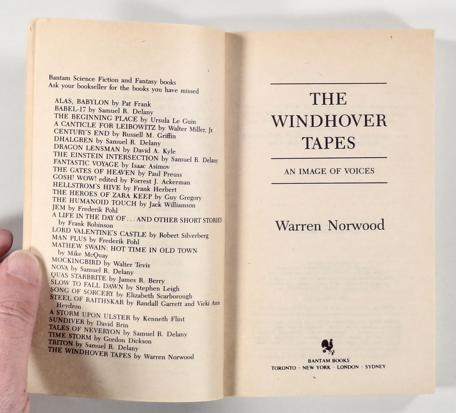 1982 Warren Norwood WINDHOVER TAPES: An Image of Voices SCIENCE FICTION NOVEL