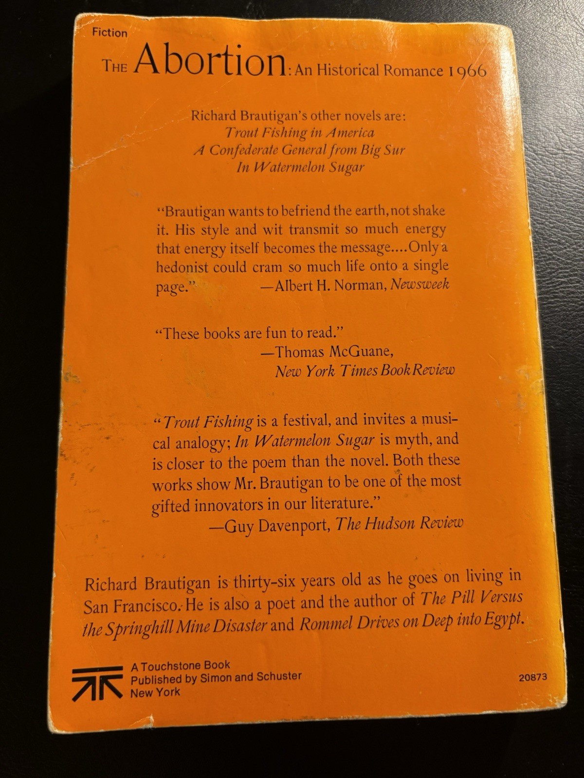 Richard Brautigan The Abortion 1971 Touchstone PB Vintage Counterculture Novel