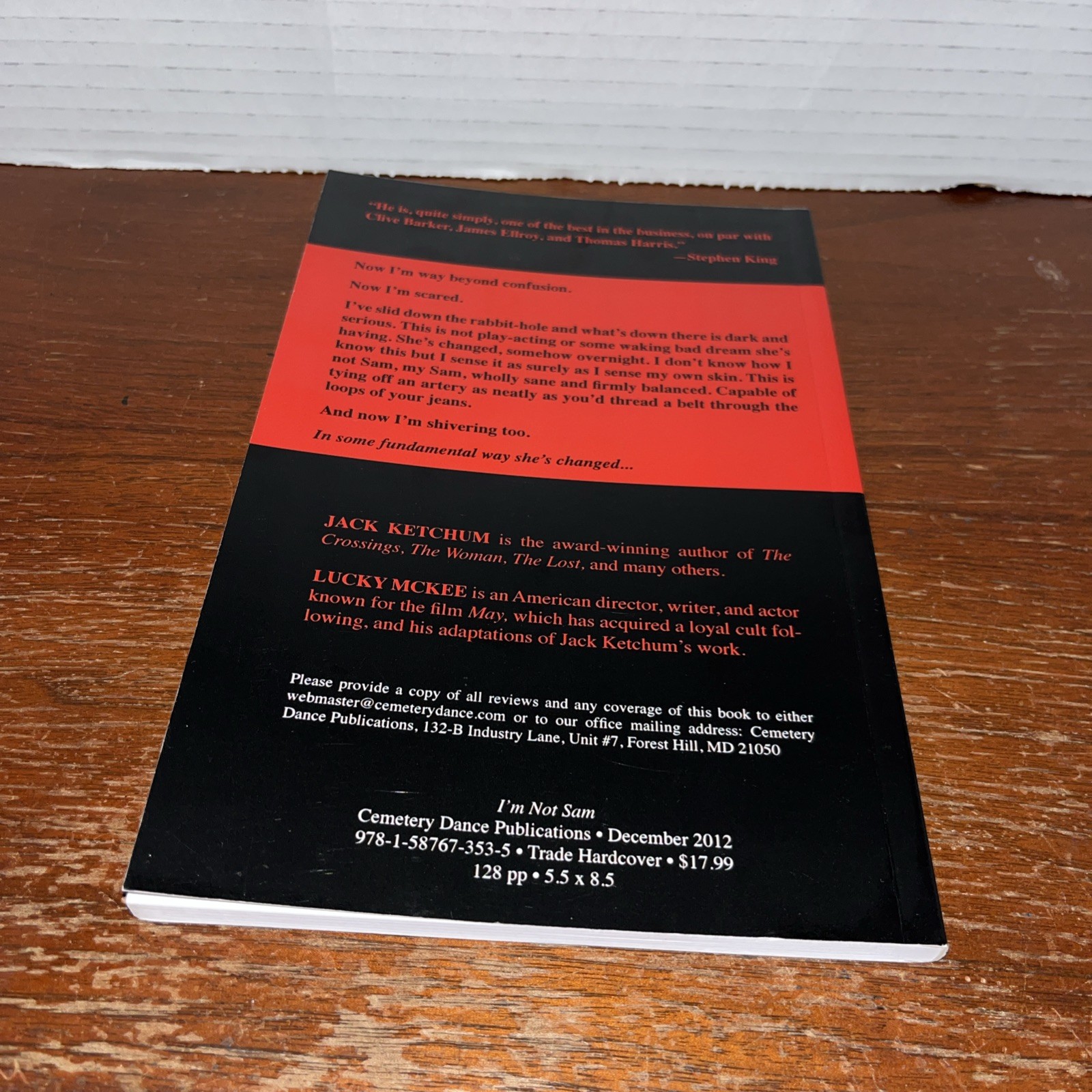 I’m Not Sam – Jack Ketchum – Lucky McKee – 2012 PB Advance Uncorrected Proof