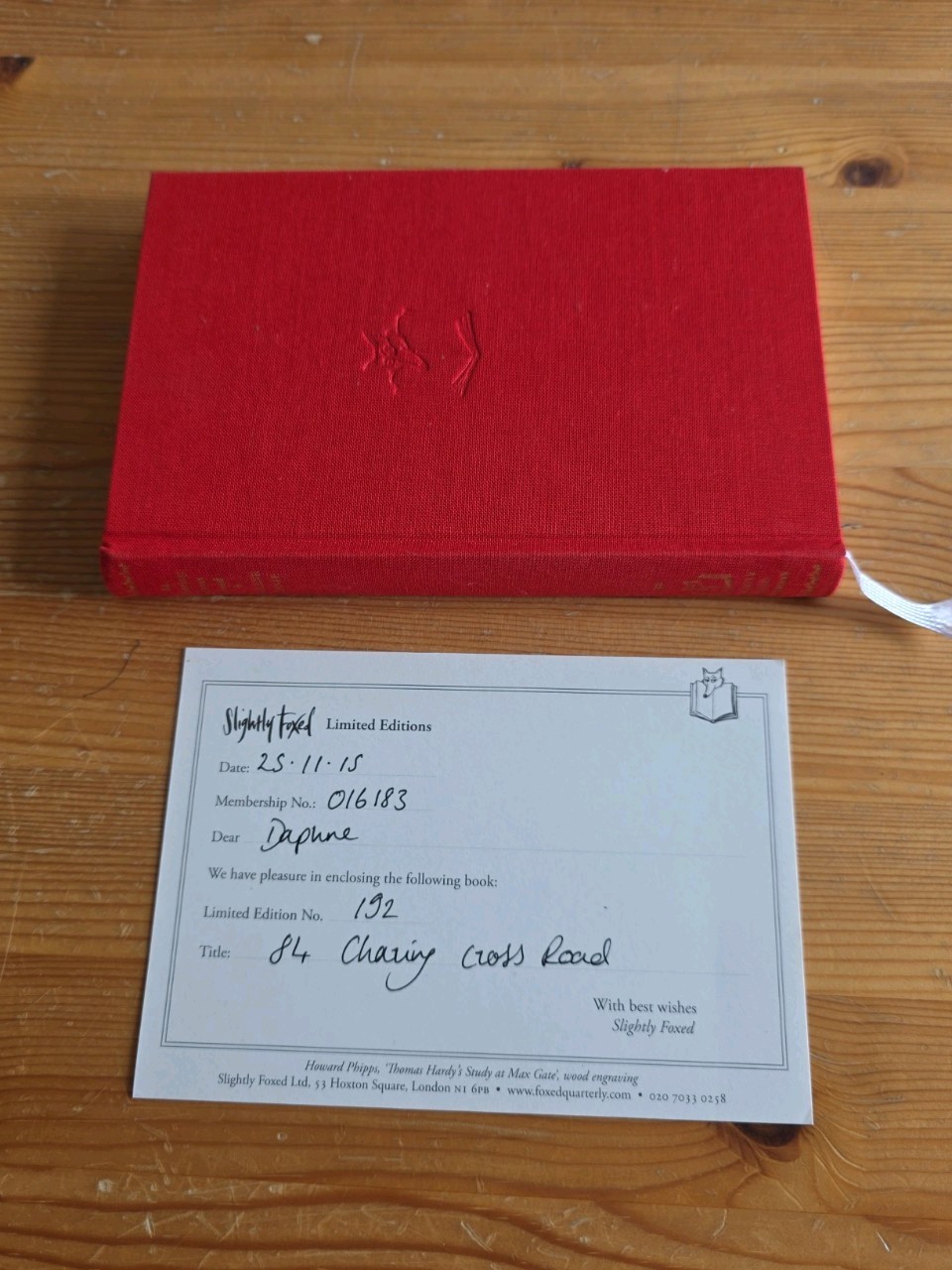 2015 Slightly Foxed Limited Edition Helen Hanff 84 Charing Cross Road