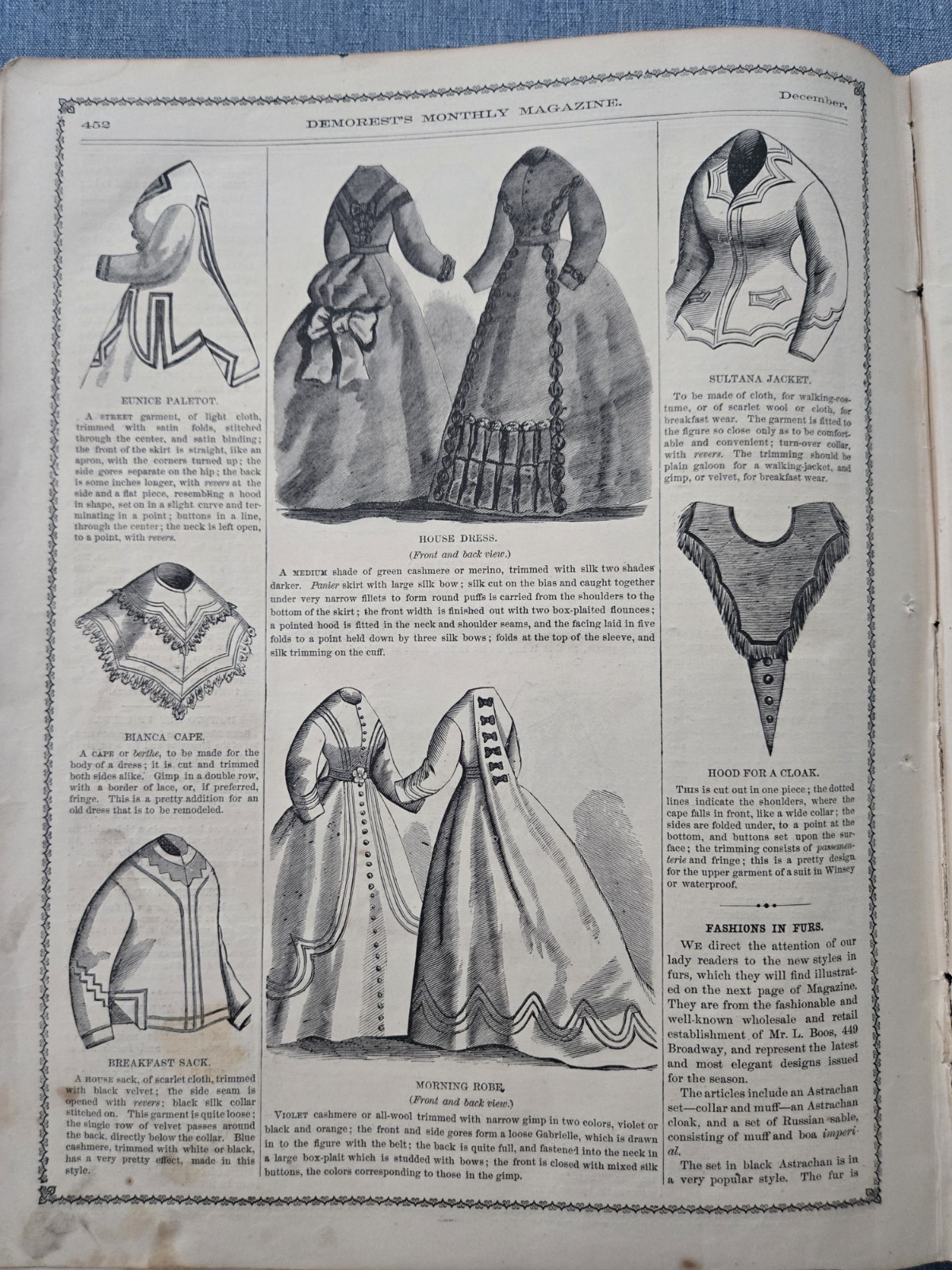 Demorest’s Monthly Magazine Dec 1868 FASHION LITERATURE ART & ADS