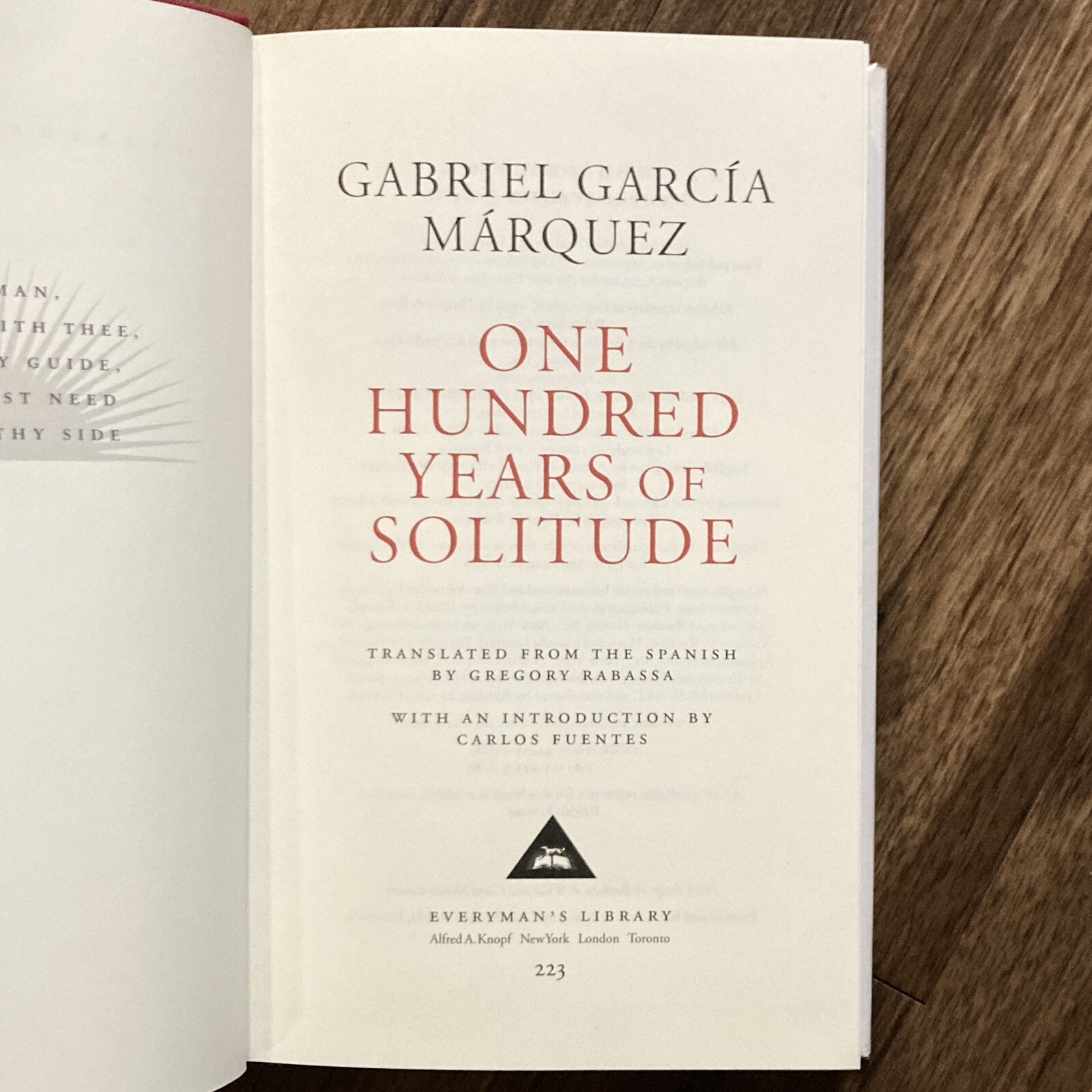 One Hundred Years of Solitude – Gabriel Garcia Marquez (Everyman’s Library ed.)