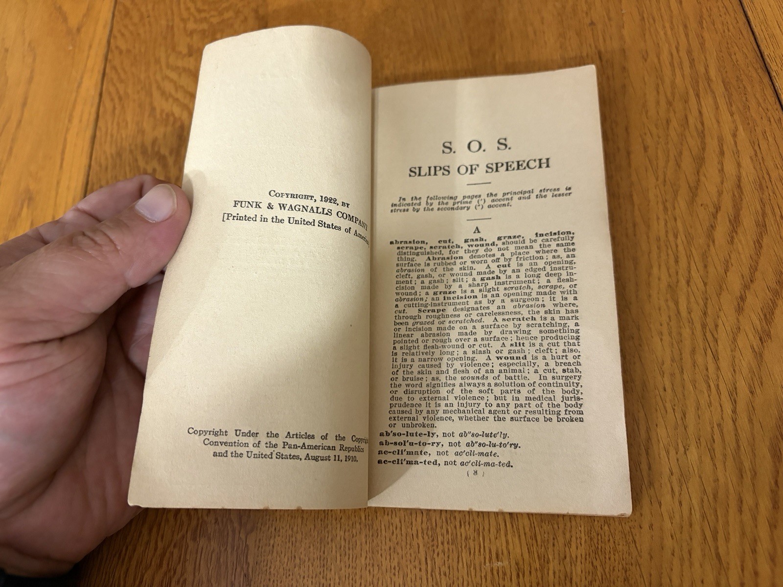 VINTAGE 1922 S.O.S. SLIPS OF SPEECH BOOK FUNK & WAGNALLS CO