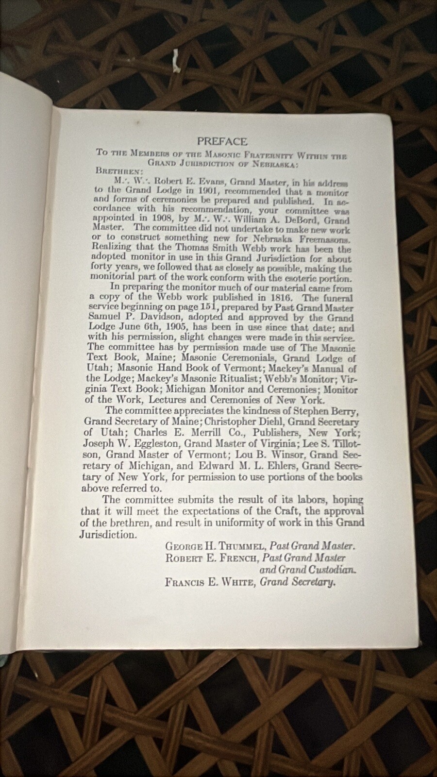 Monitor & Ceremonies Ancient Free & accepted Masons Nebraska 1909! 1st Edition