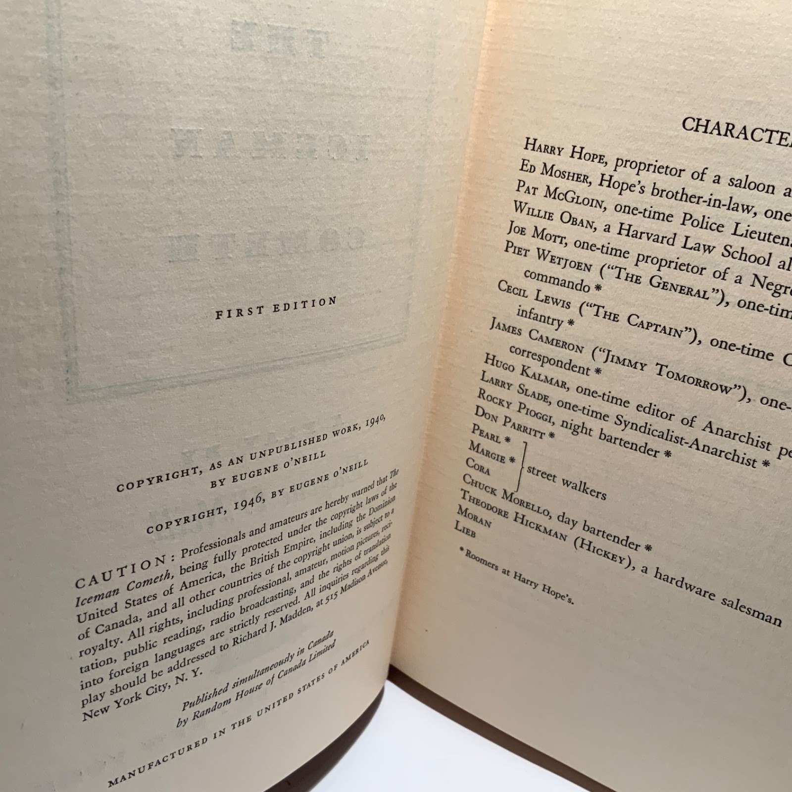 The Iceman Cometh by Eugene O’Neil 1946 Random House, 1st edition N. Fine/VG-VG+