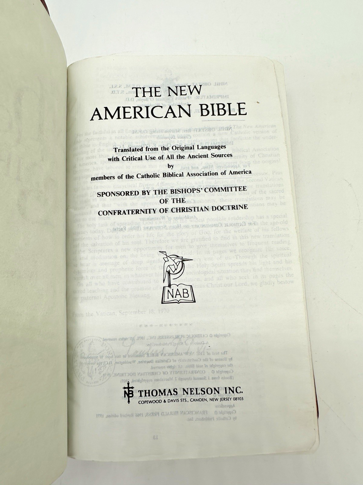Holy Bible New American Catholic NAB Edition Red Faux Leather 1971 Thomas Nelson