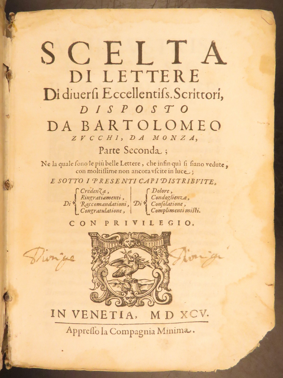 1595 – Italian Letters | Aldo Manuzio, Annibal Caro, Torquato Tasso, Boccaccio