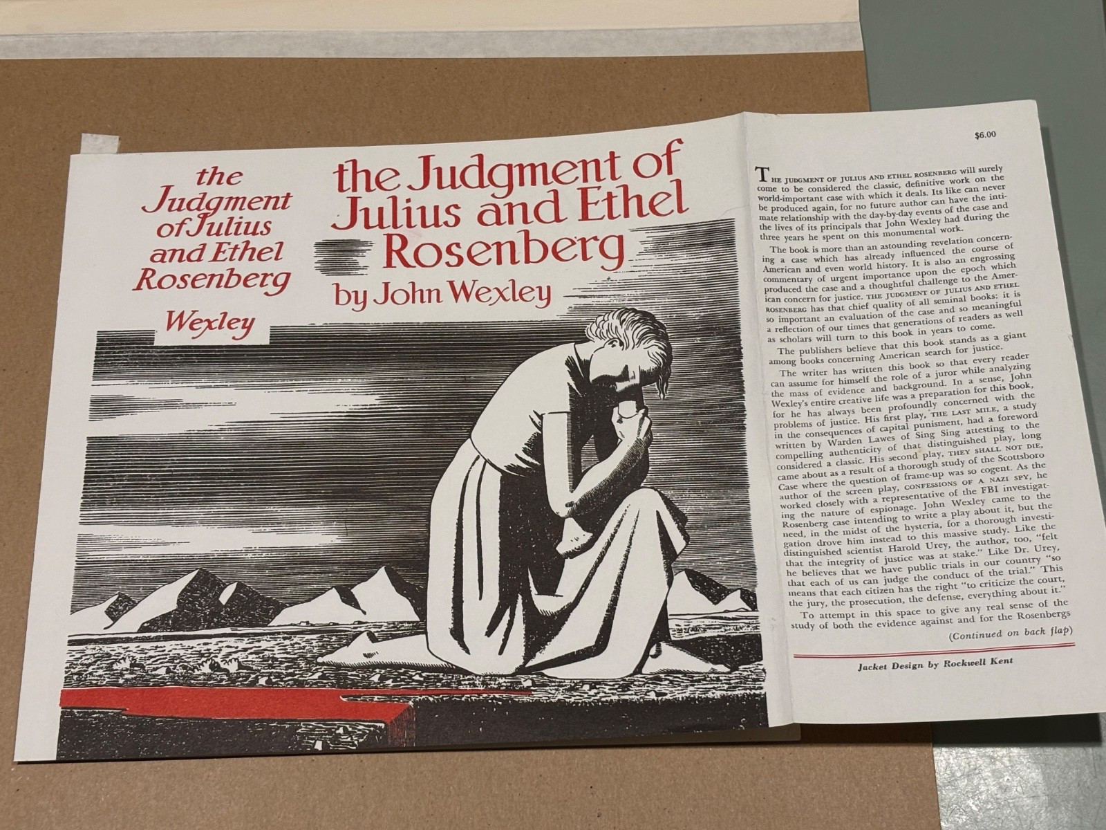 Rockwell Kent Judgment of Julius & Ethel Rosenberg dust jacket artist proof