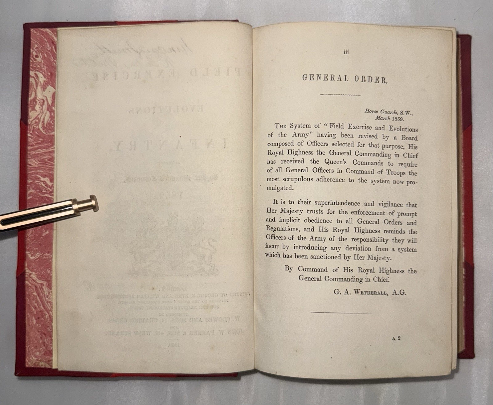Field Exercise and Evolutions of Infantry 1859 Leather bound Rare Book Military