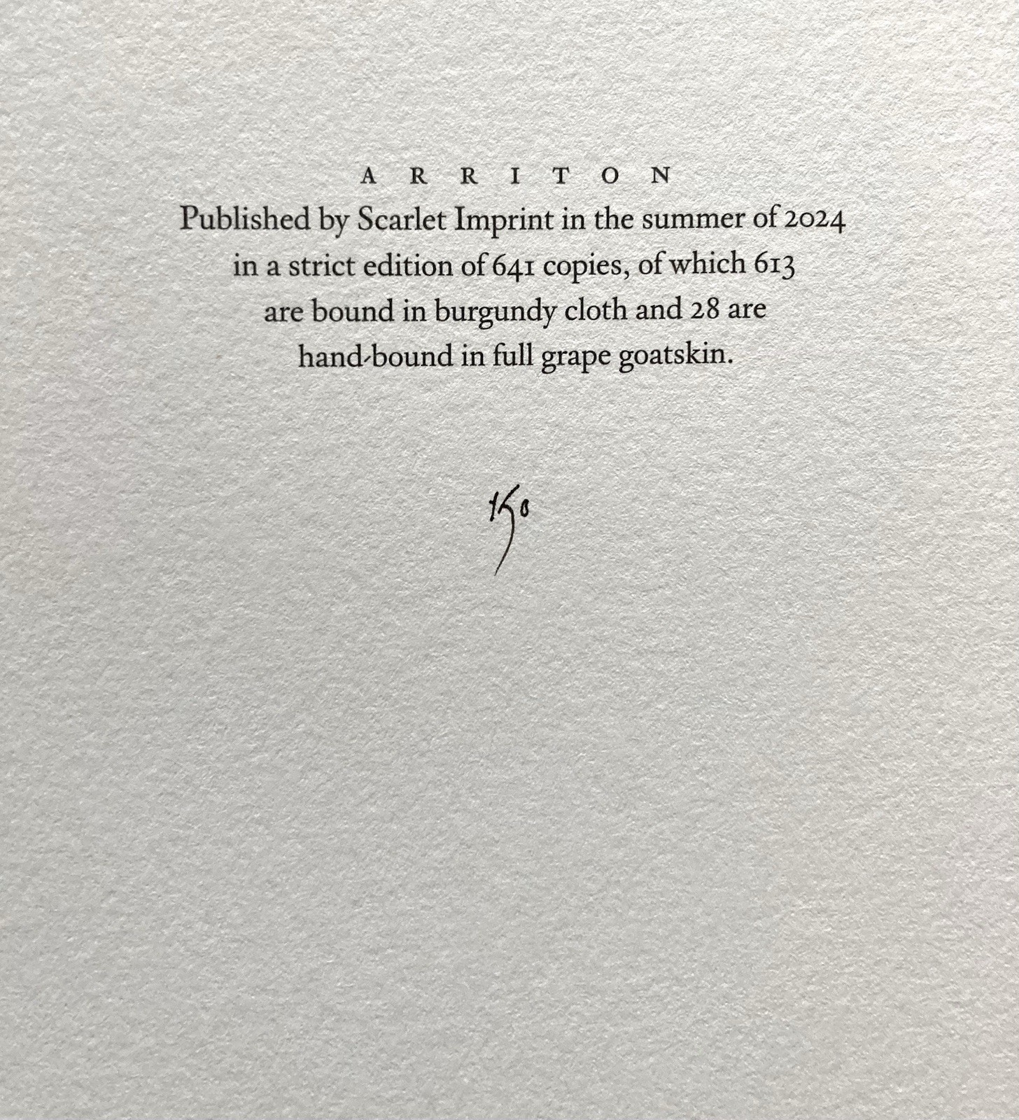 Arriton, Ayis Lertas, Scarlet Imprint, 2024, Limited Edition, #150. Like New.