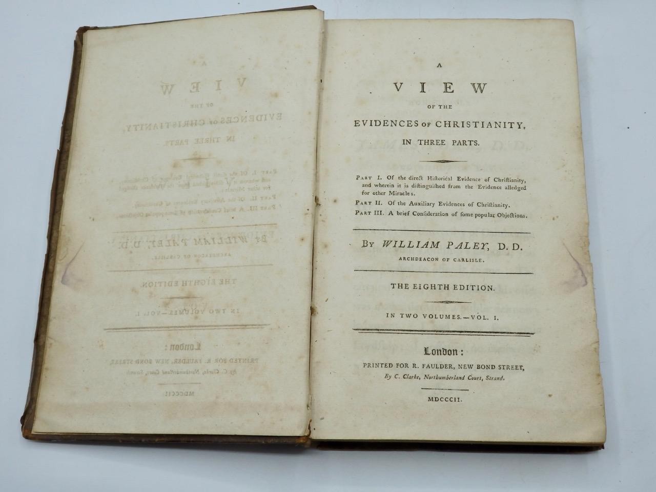 1802 A View of The EVIDENCES of CHRISTIANITY William Paley Complete 2 Vols.