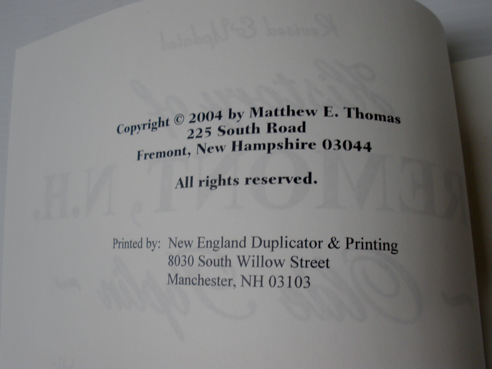 History of Fremont, NH 1764-2004 by Matthew Thomas revised. HC Olde Poplin