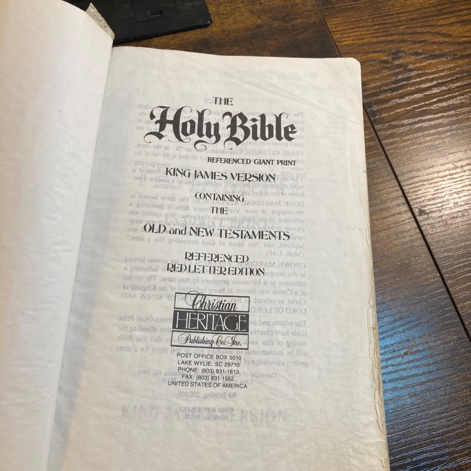 KJV Giant Print Holy Bible Red Letter Edition Christian Heritage Publishing 1986