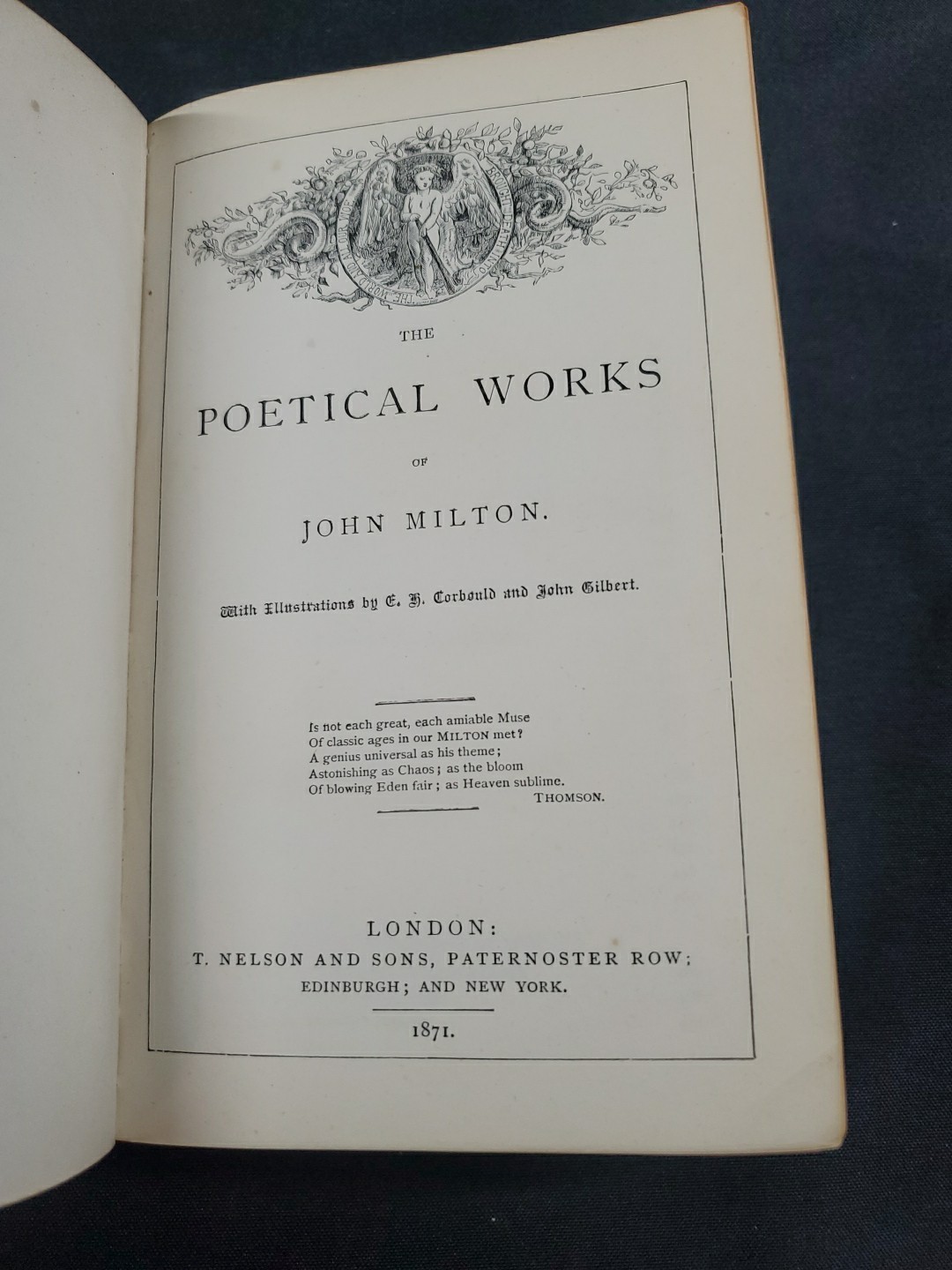 1871 Book The Poetical Works John Milton Nelson & Sons Textured Green Cover