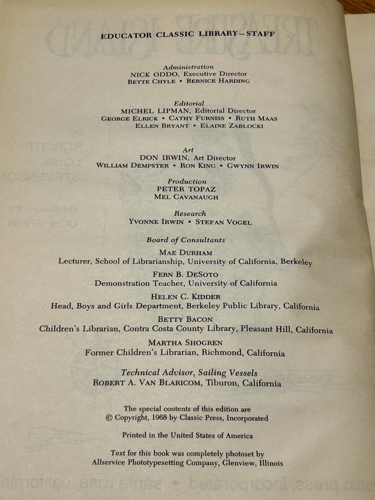 Treasure Island: Educator Classic Library by Robert Louis Stevenson (1968, HC)