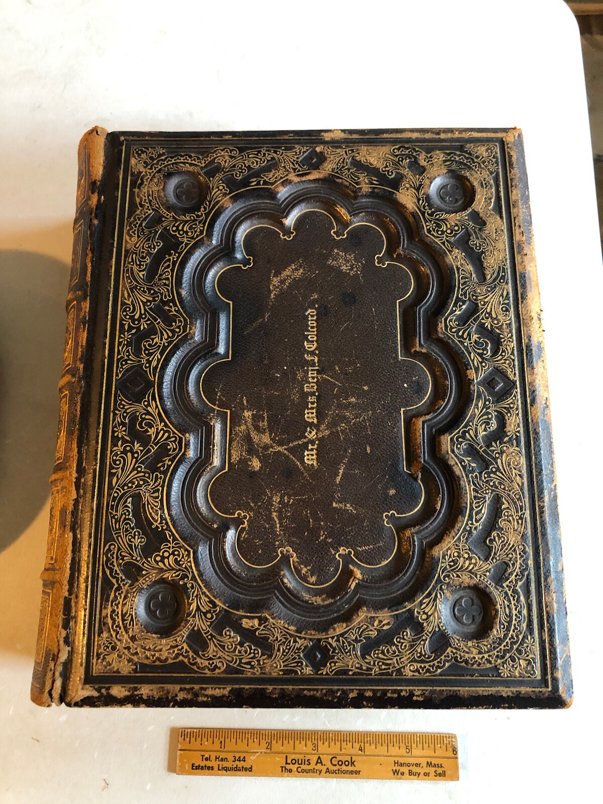 Antique 1867 JB Lippincott Holy Bible Embossed Leather Benjamin F Colcord Family