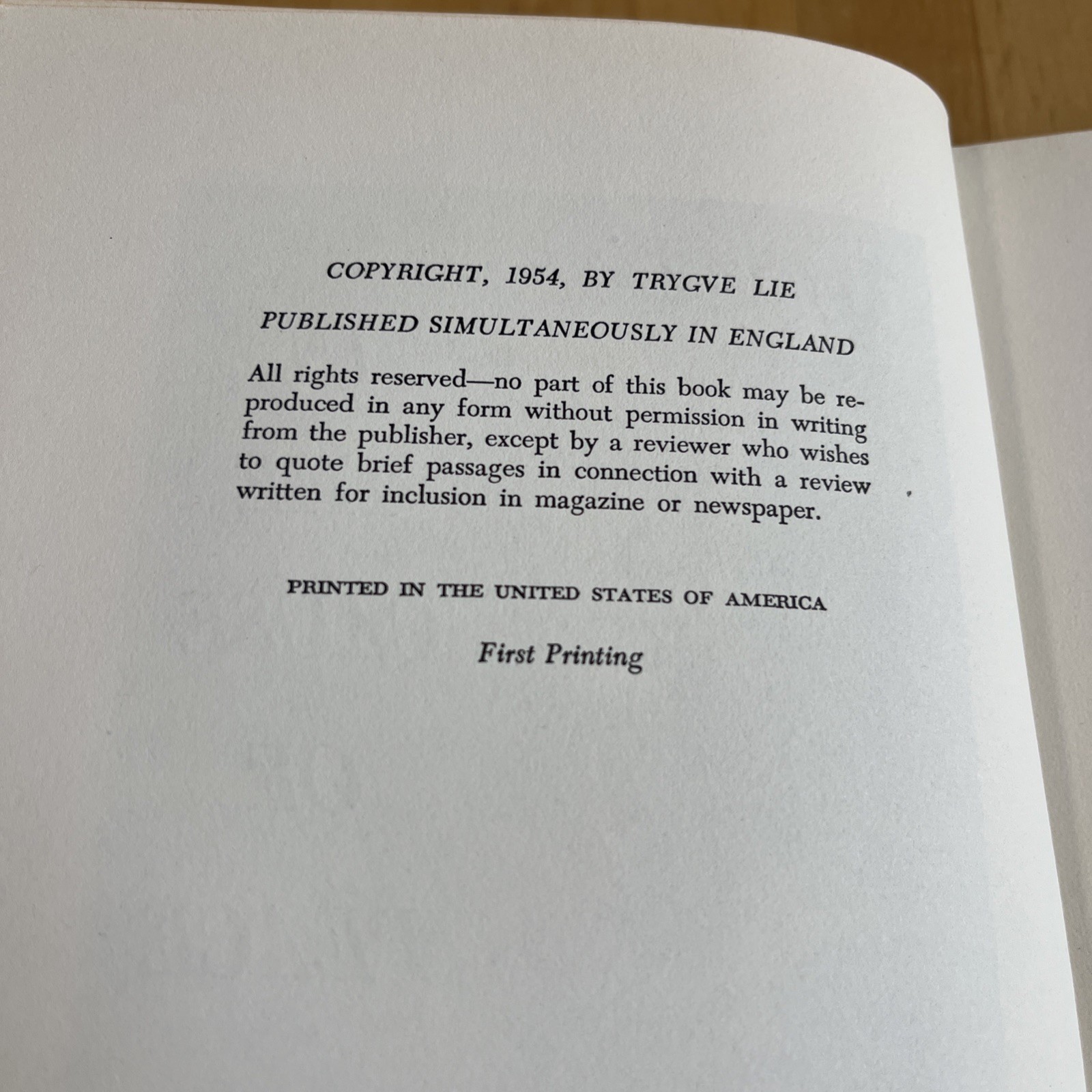 Trygve Lie’s IN THE CAUSE OF PEACE Inscribed Signed 1st Edition Printing 1954